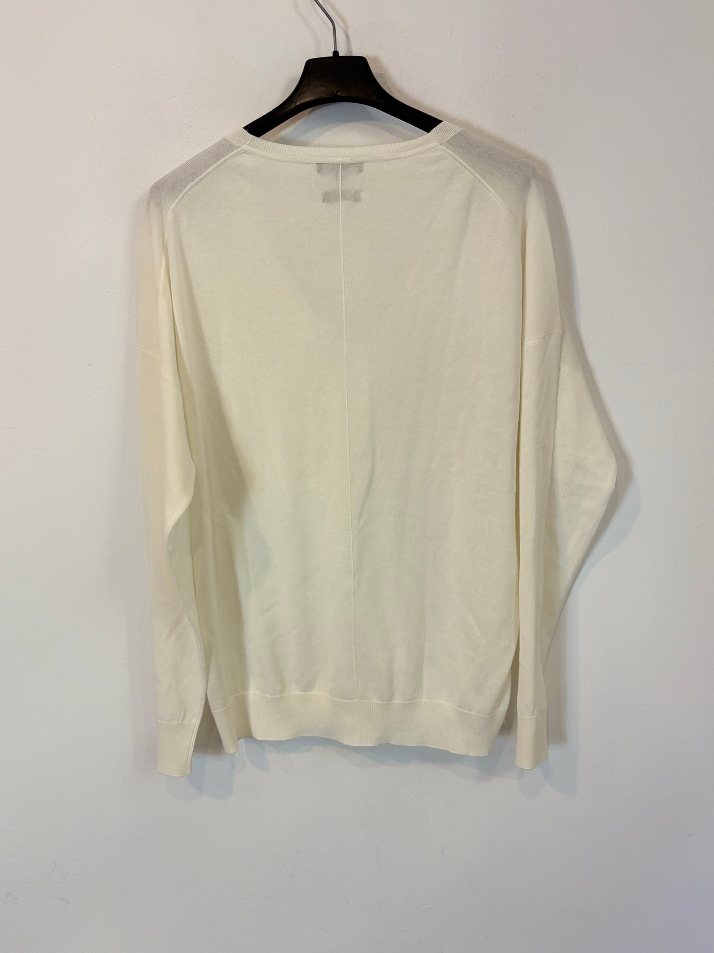 MASSIMO DUTTI. Jersey blanco cuello pico algodón. T S