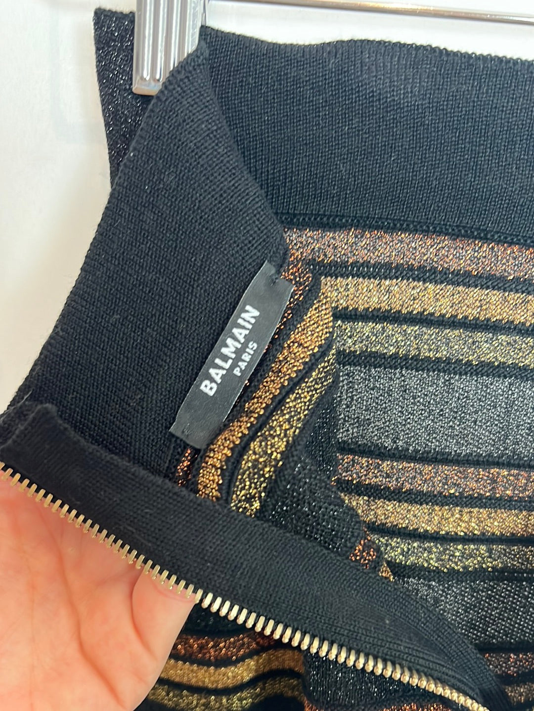 BALMAIN. Striped skirt with shiny threads. XS