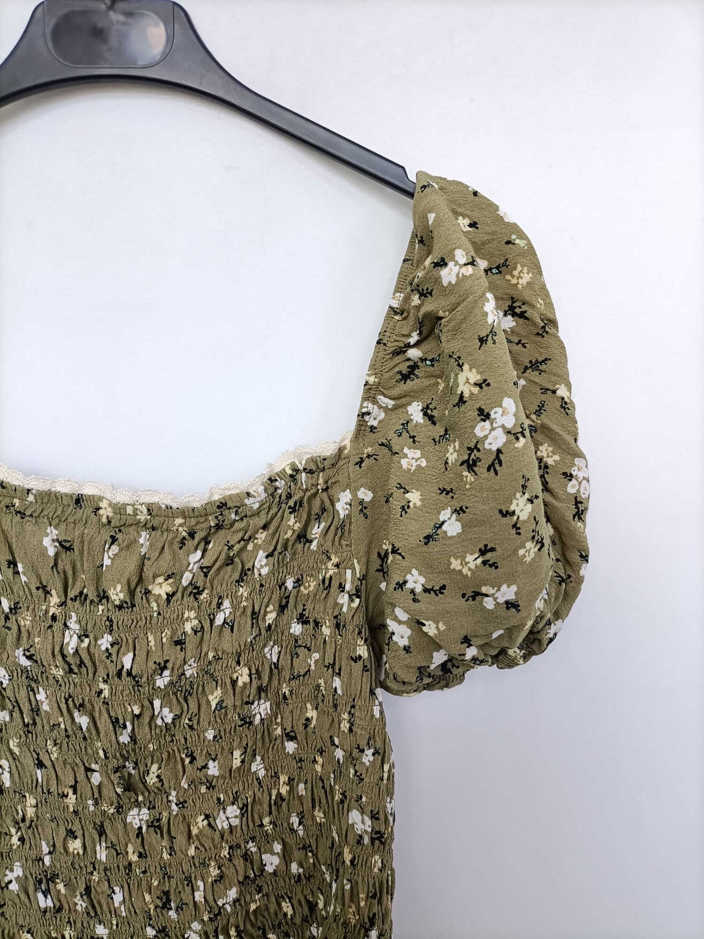 ZARA. Top verde nido de abeja T.s