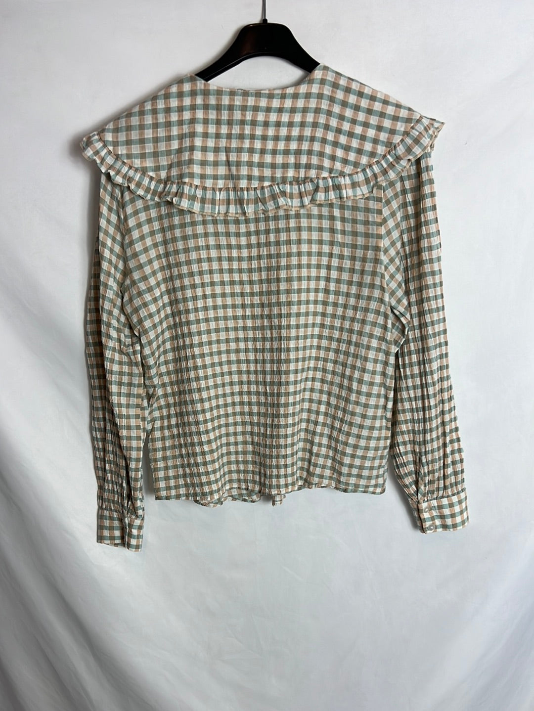 MANGO. Blusa cuadros cuello bebé T.s