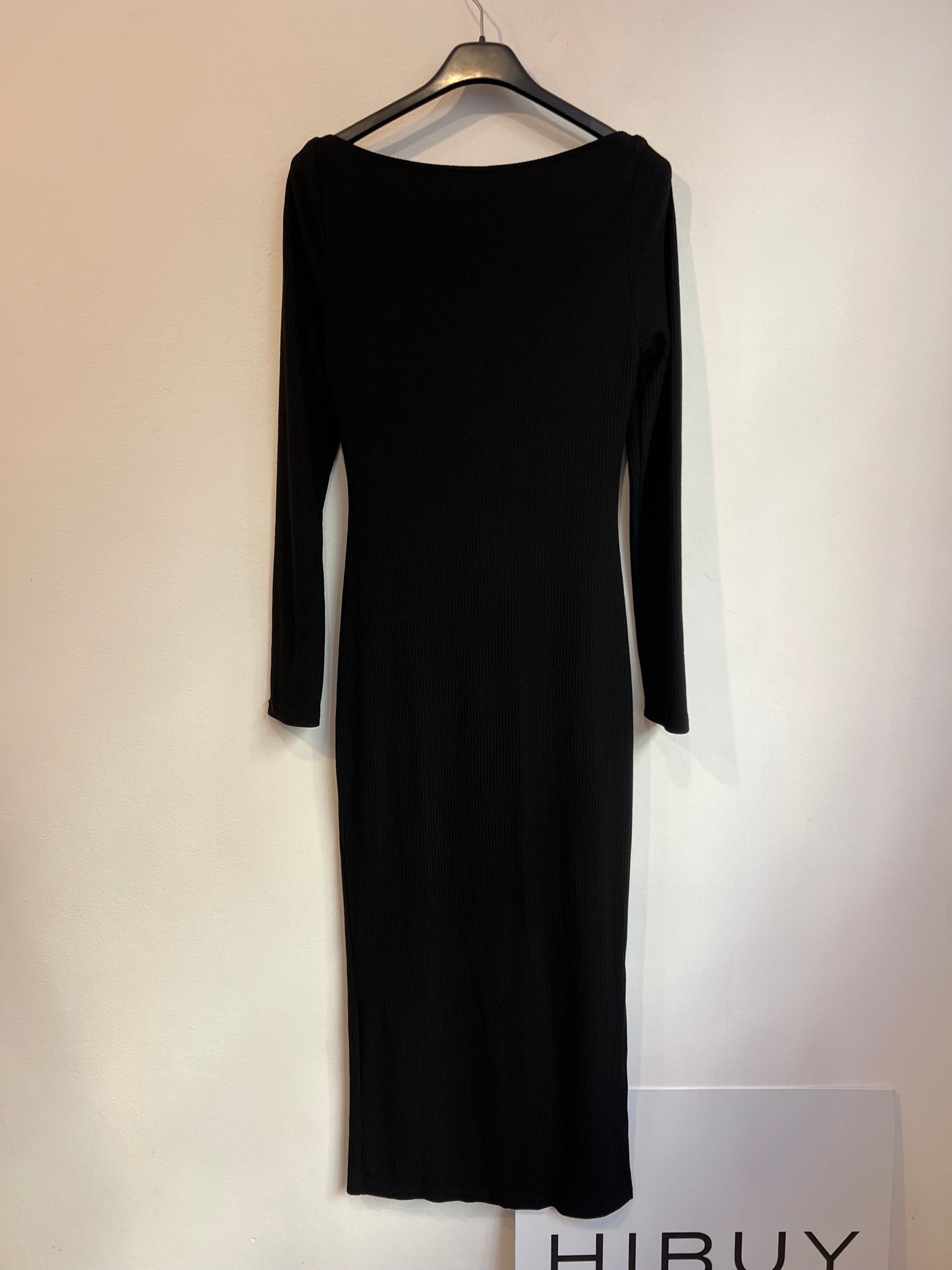 SHEIN. Vestido negro entallado canalé. T M