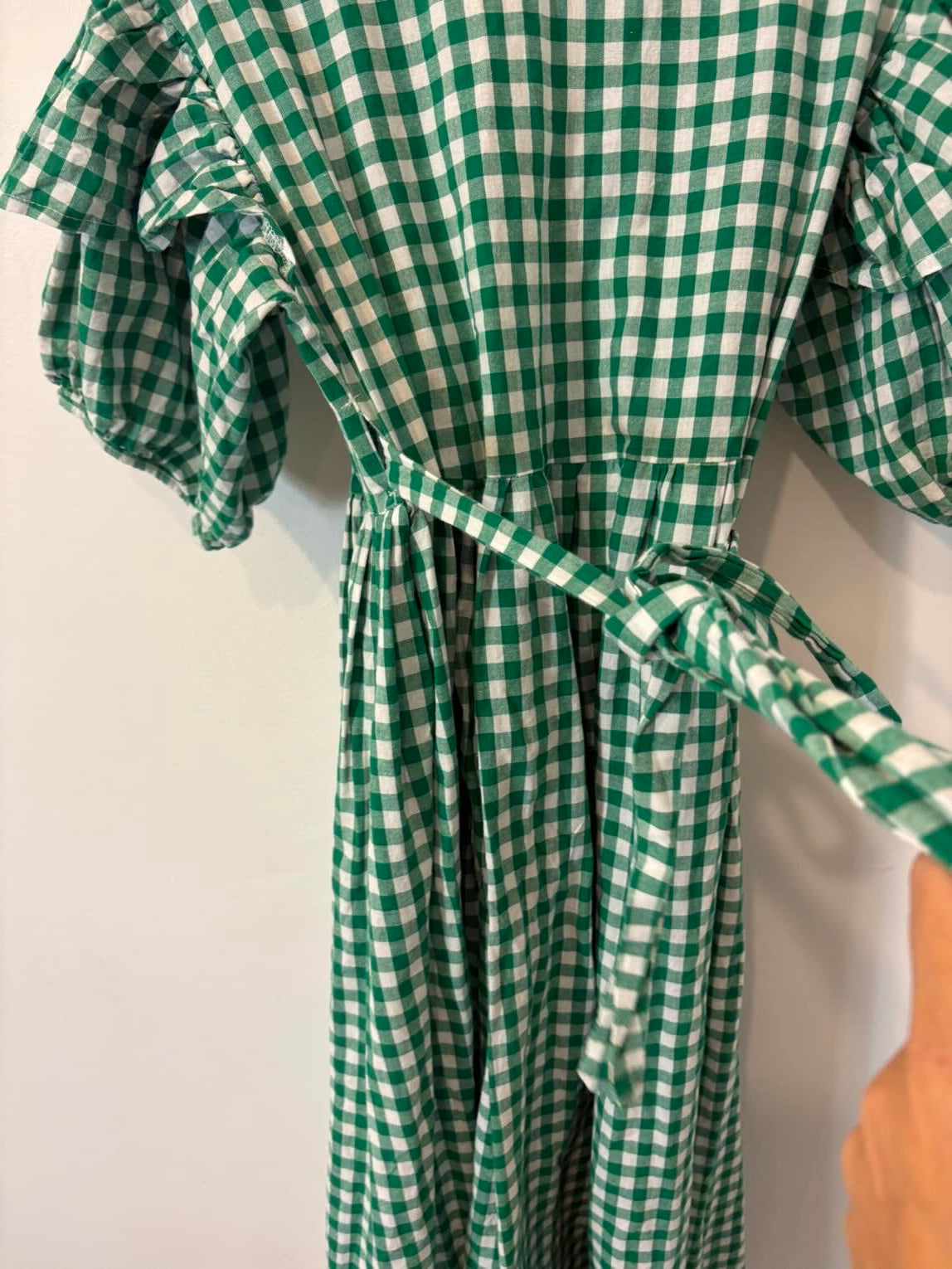 SABINA SOMMER. Vestido largo cruzado vichy verde