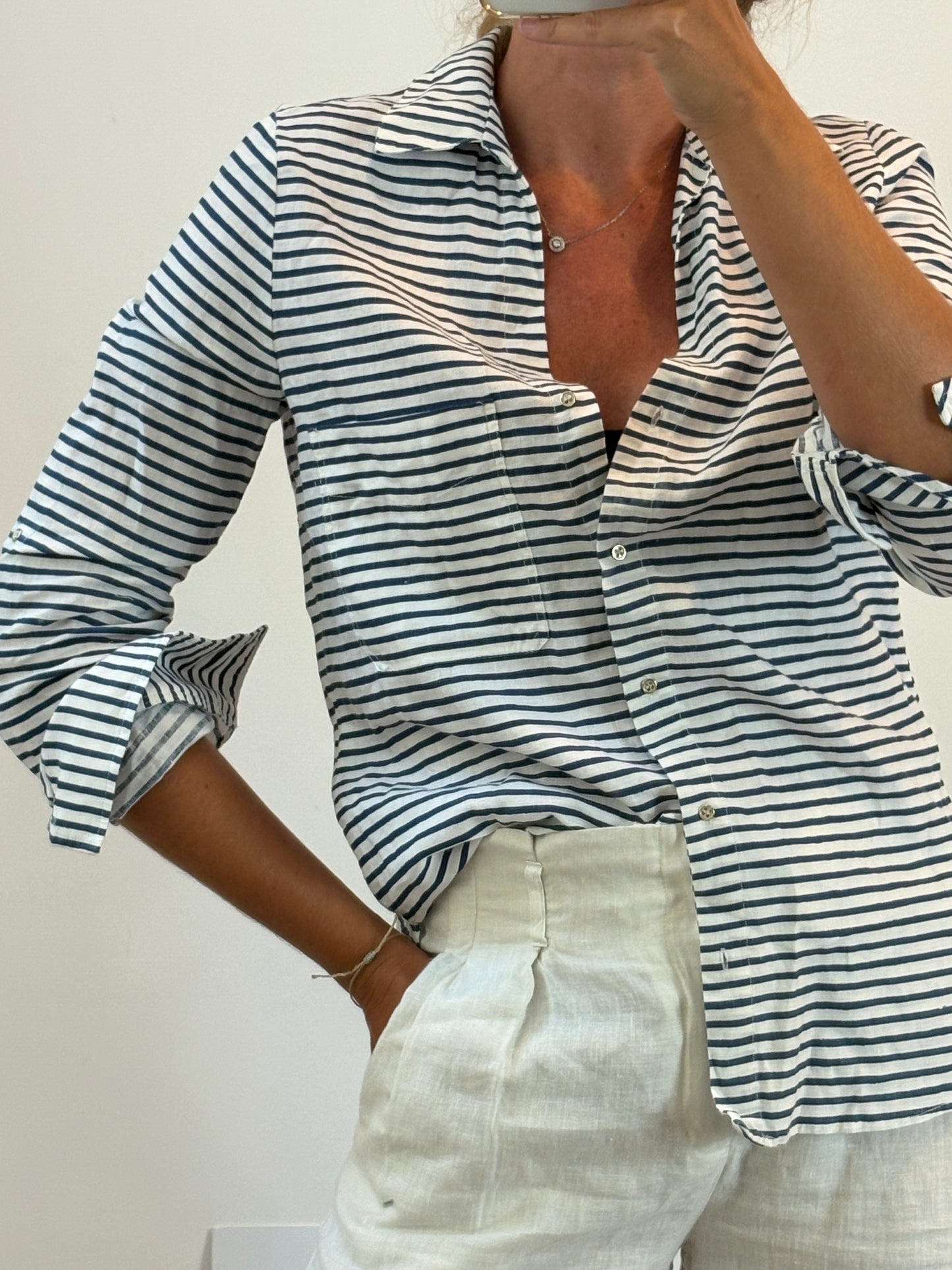 ZARA. Striped mixed media shirt. TM