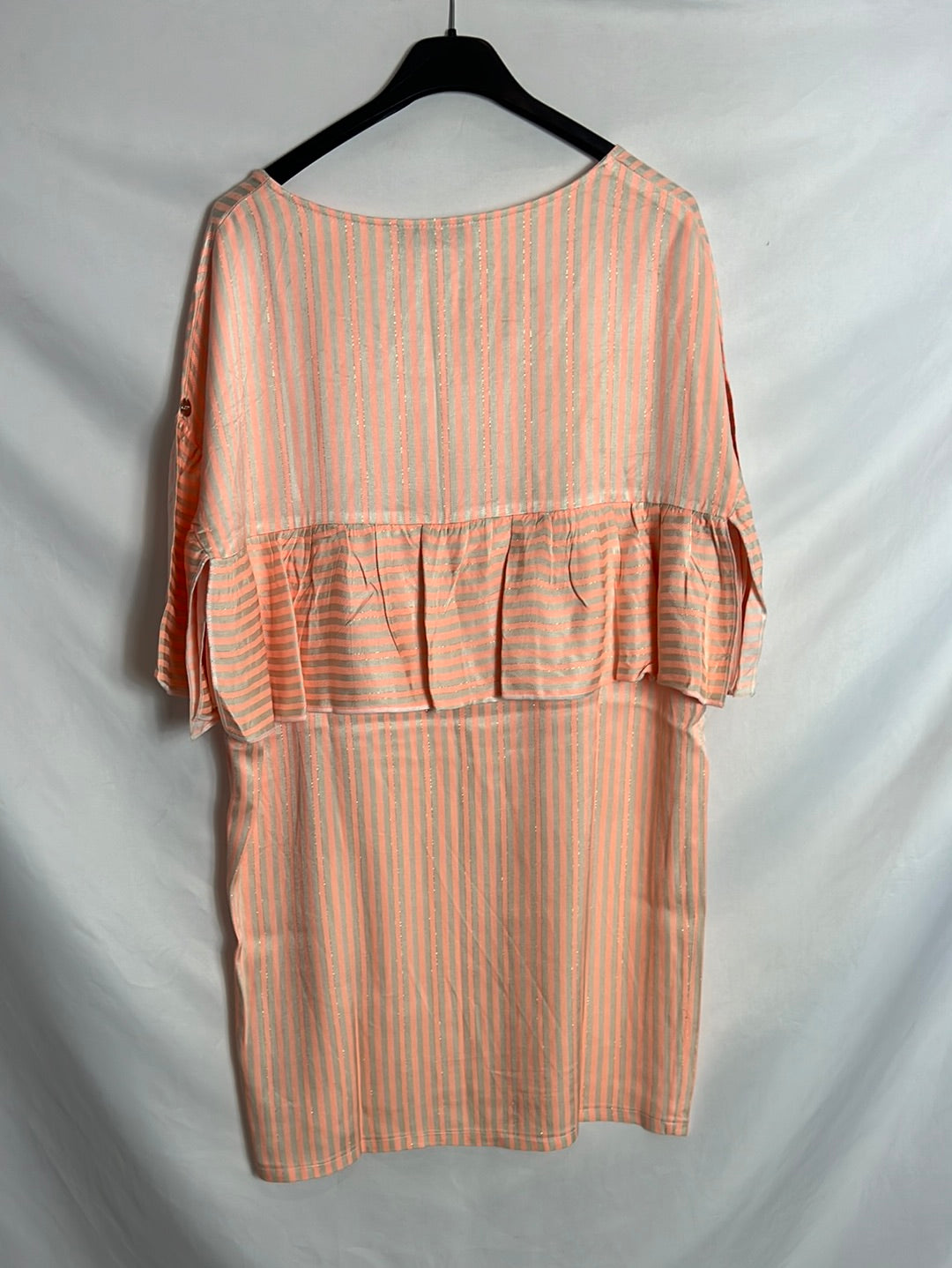 CRISTINA GAVIOLI. Short dress with gold-threaded stripes. Size 40