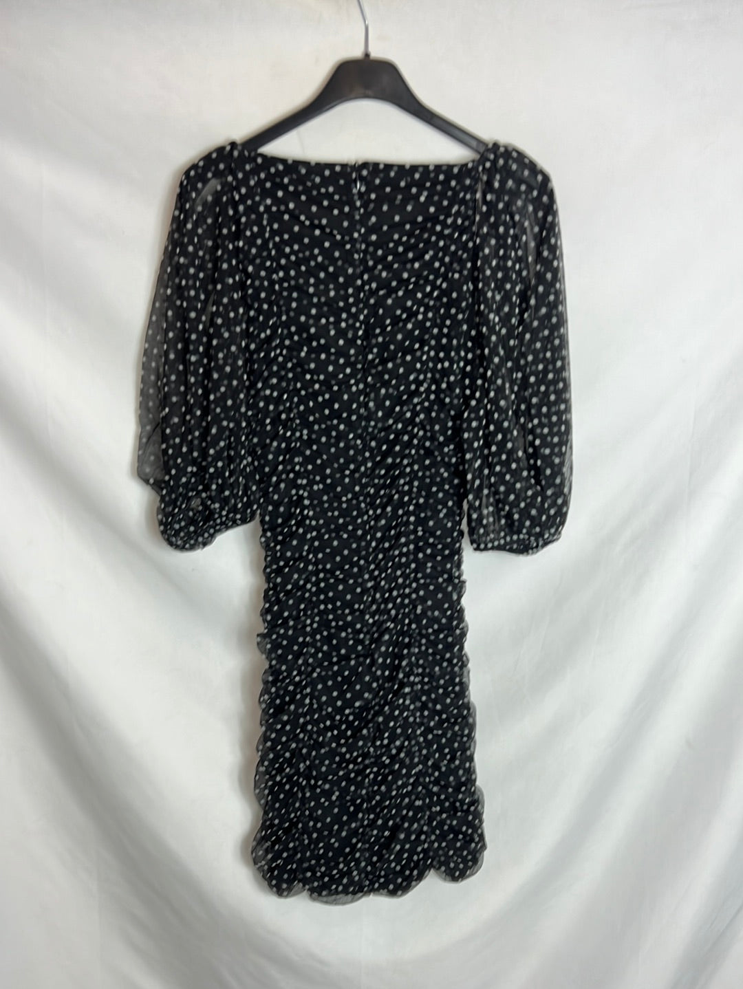ZARA. Vestido negro lunares fruncido. T S