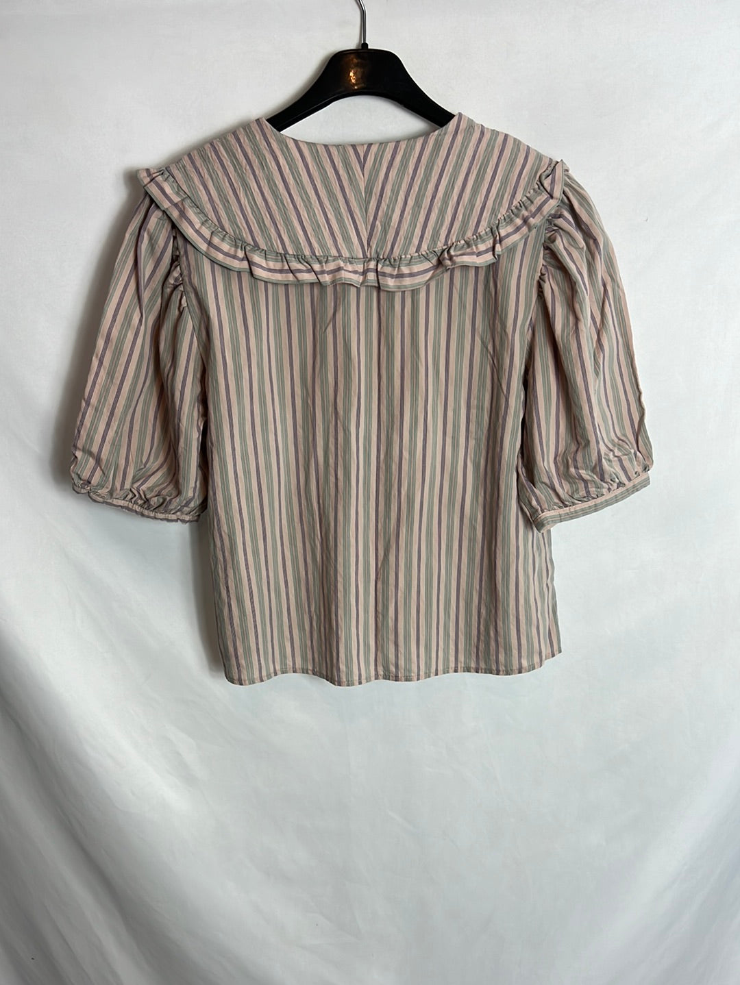 ZARA. Blusa malva rayas T.m