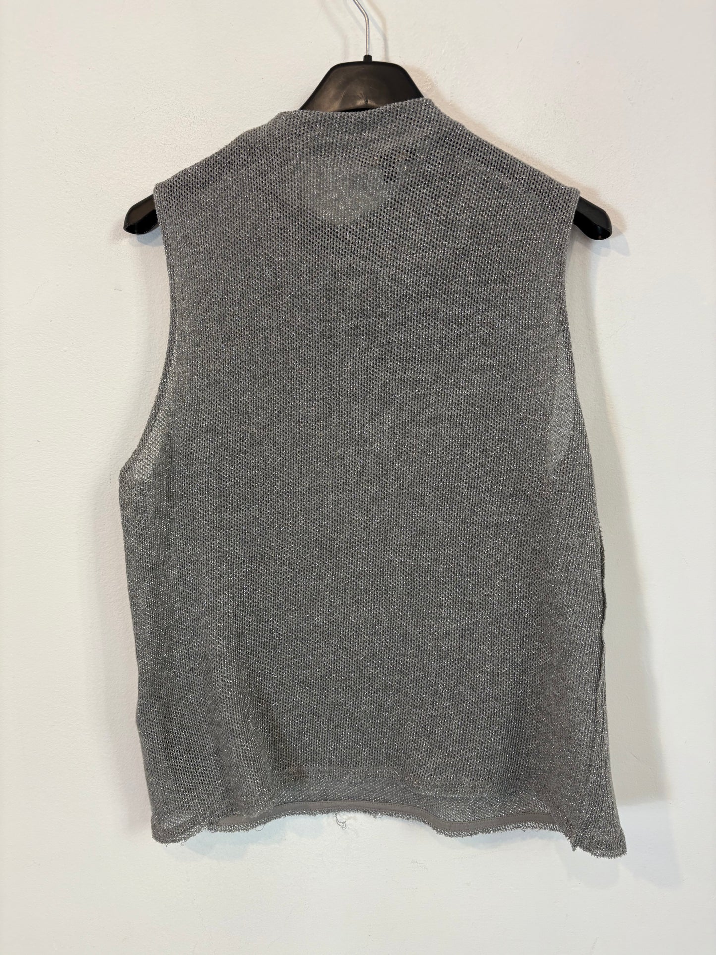 MASSIMO DUTTI. Top gris hilos brillo. T M