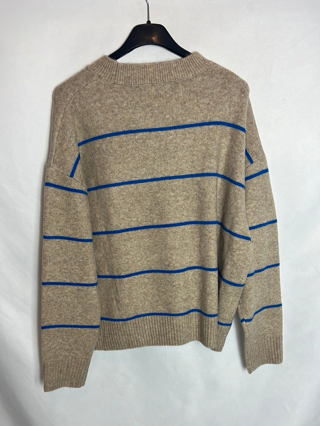 MANGO. Jersey beige rayas azules. T S