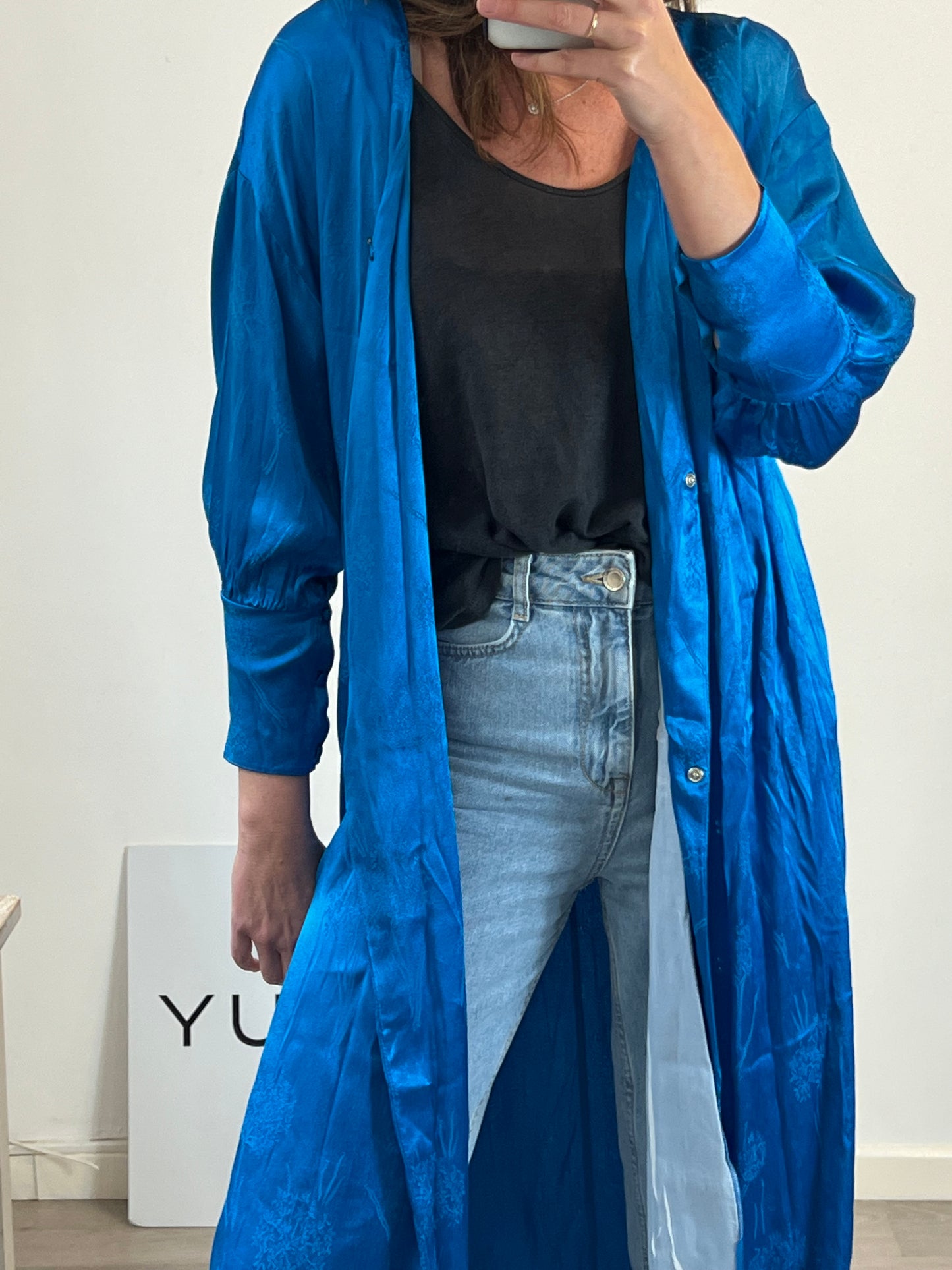 H&M. Turquoise printed midi/kimono dress. TS