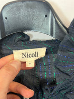 NICOLI. Blusa azul detalles hilos metálicos T.s