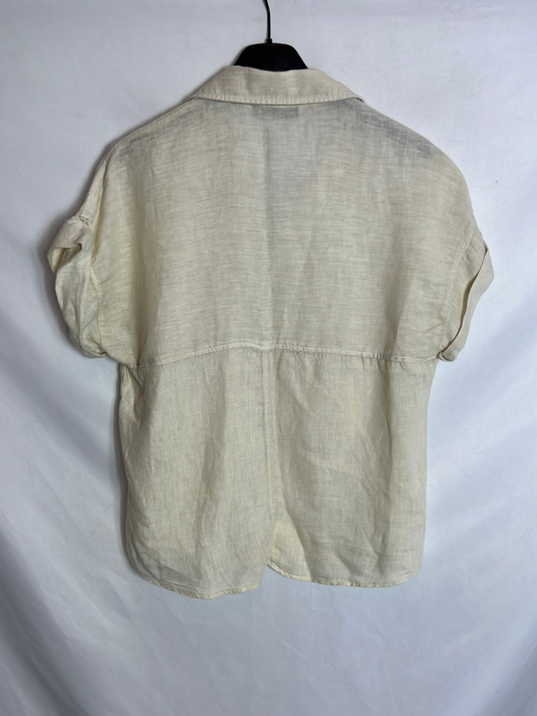 ZARA. Blusa manga corta beige efecto lino. T XS