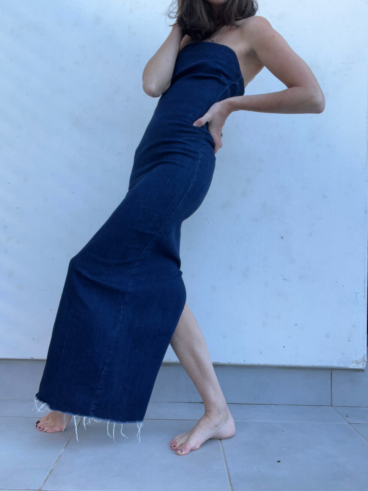 ZARA. Vestido denim palabra de honor