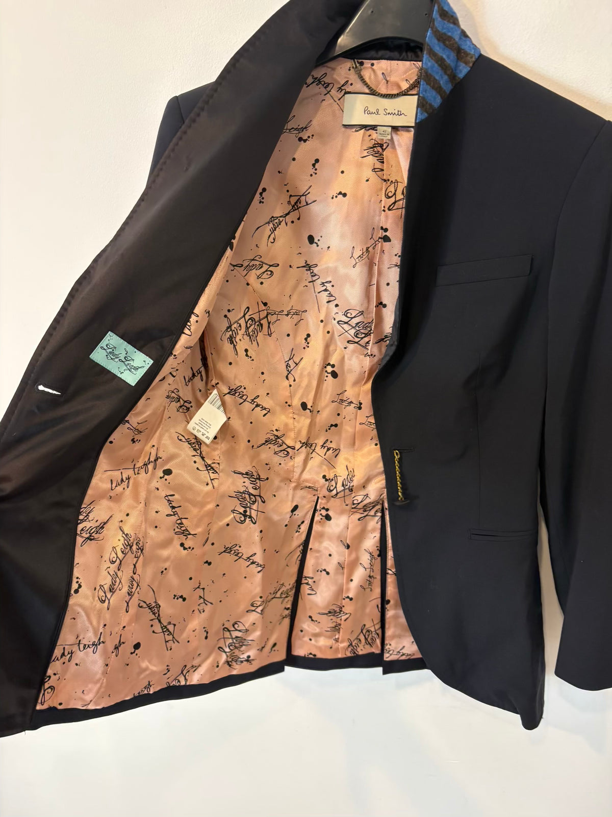 PAUL SMITH. Blazer azul con lana detalles