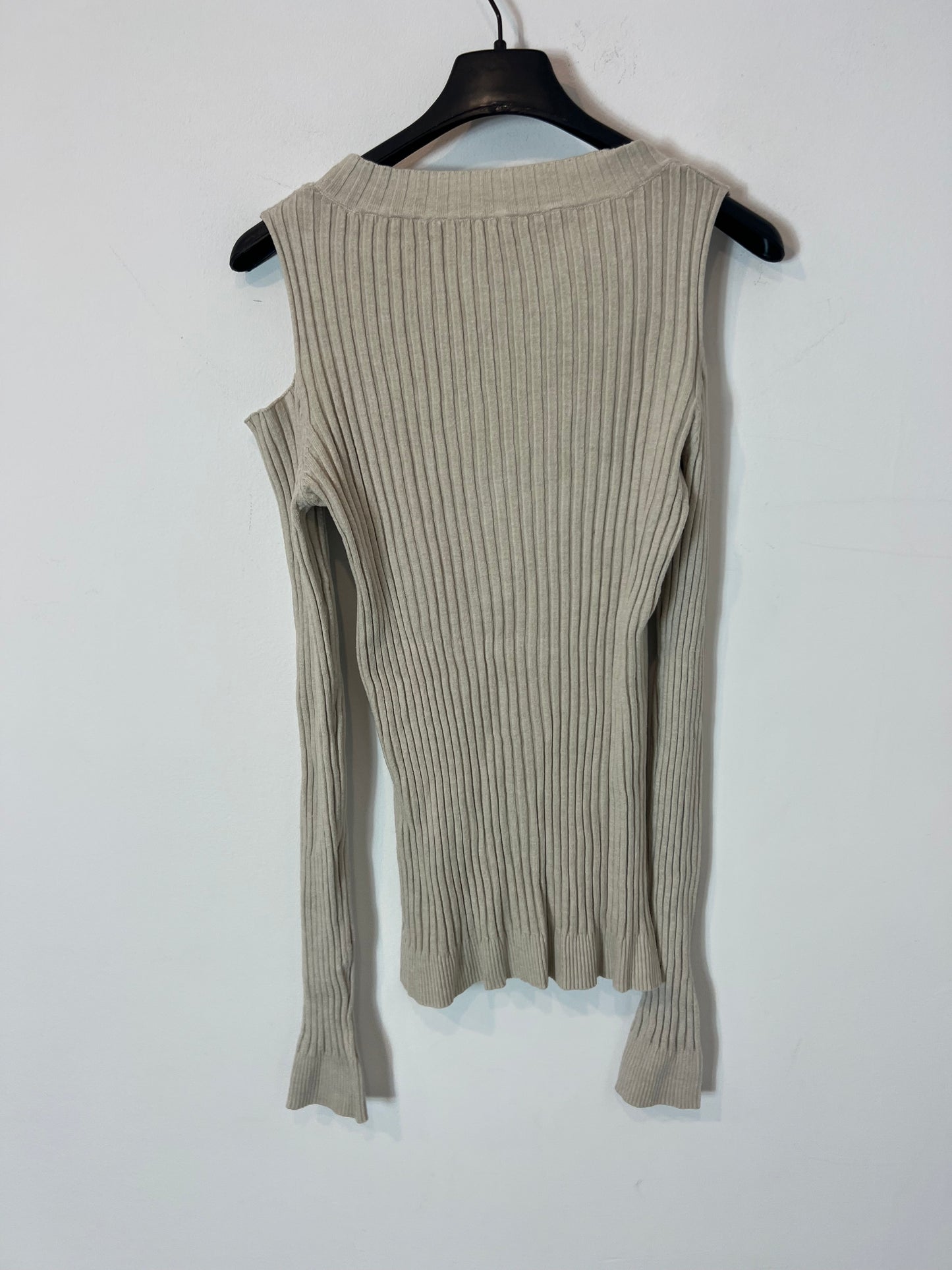 OTRAS. Top canalé beige aberturas. T S