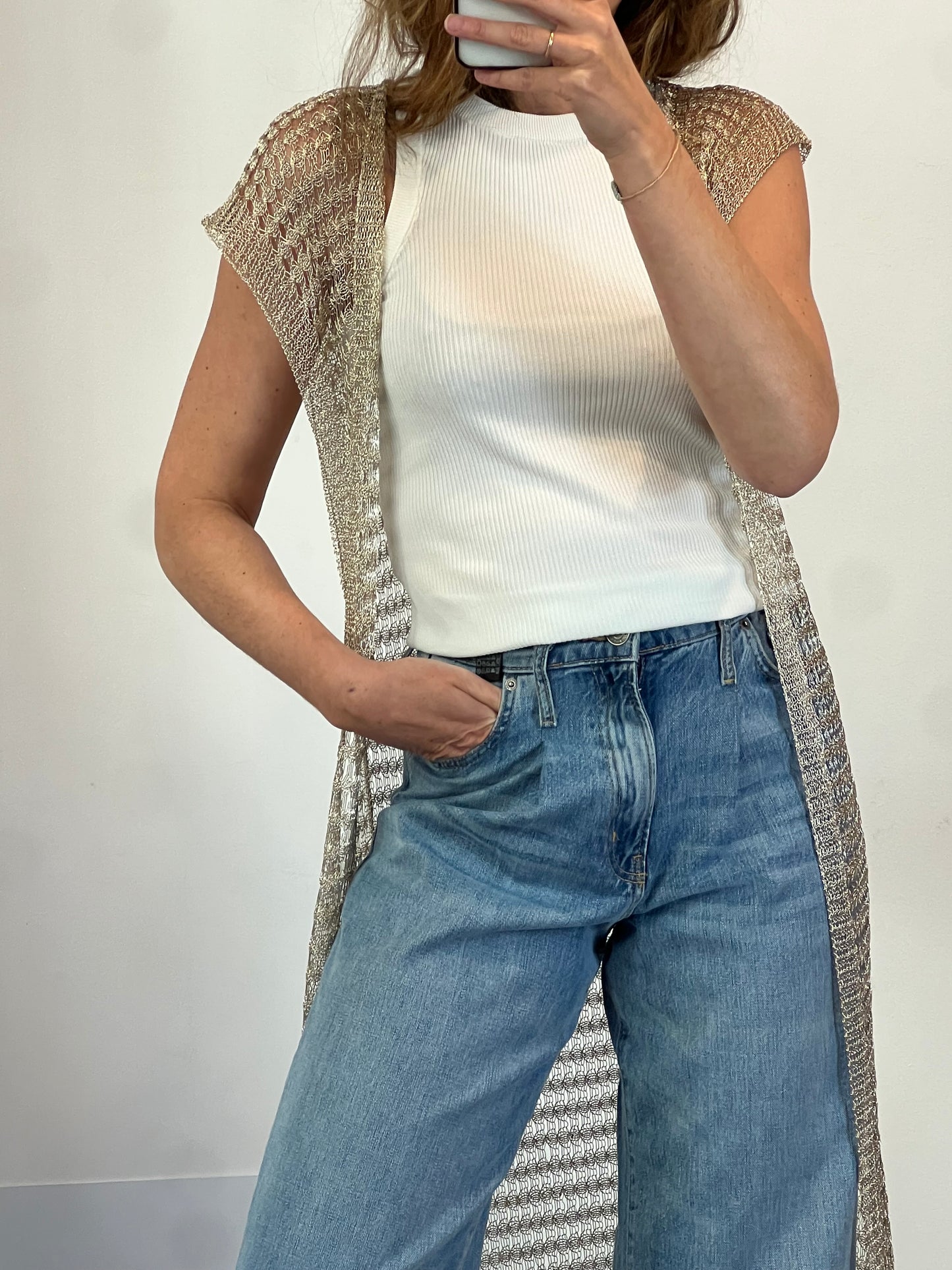 MAEVE. Chaleco largo dorado punto. TU (M)