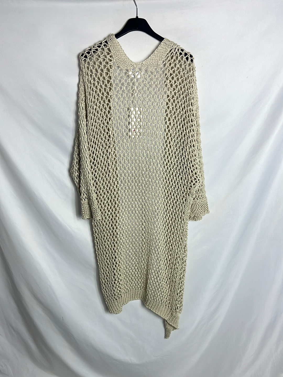 ALGO BONITO. Cárdigan largo beige punto abierto. T U