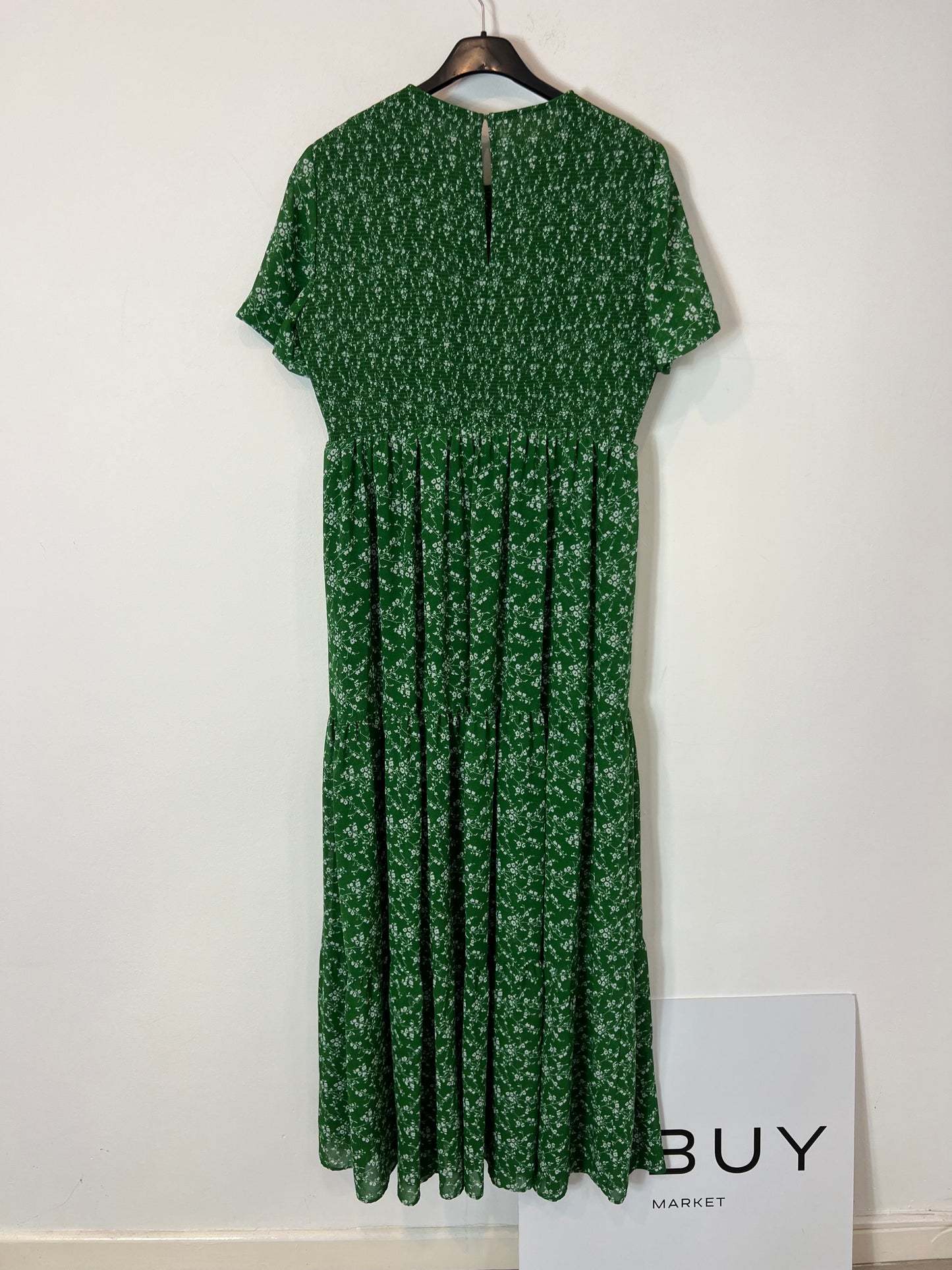 ZARA. Vestido verde largo nido de abeja. T L