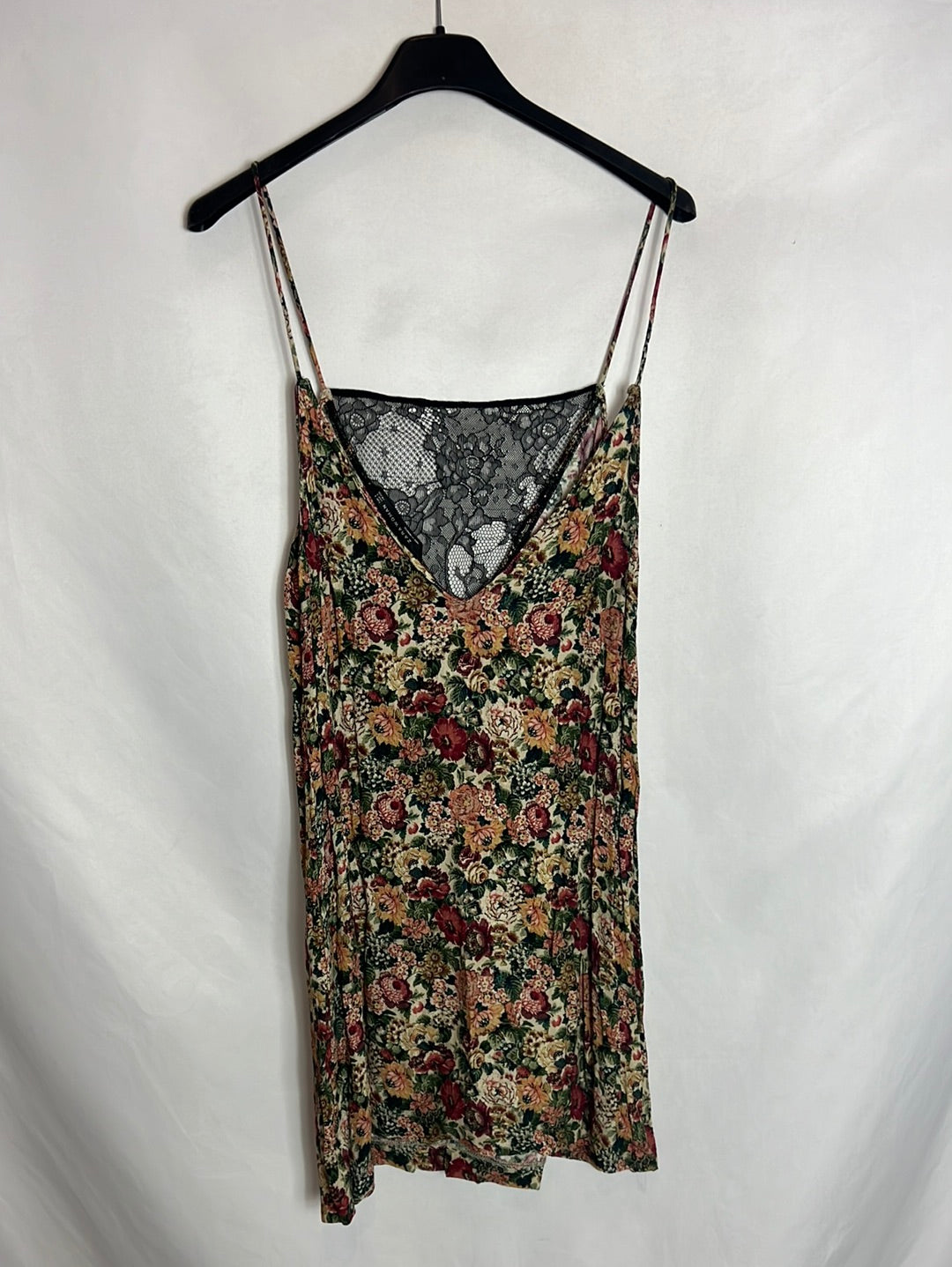 ZARA. Vestido corto encaje estampado flores. T S