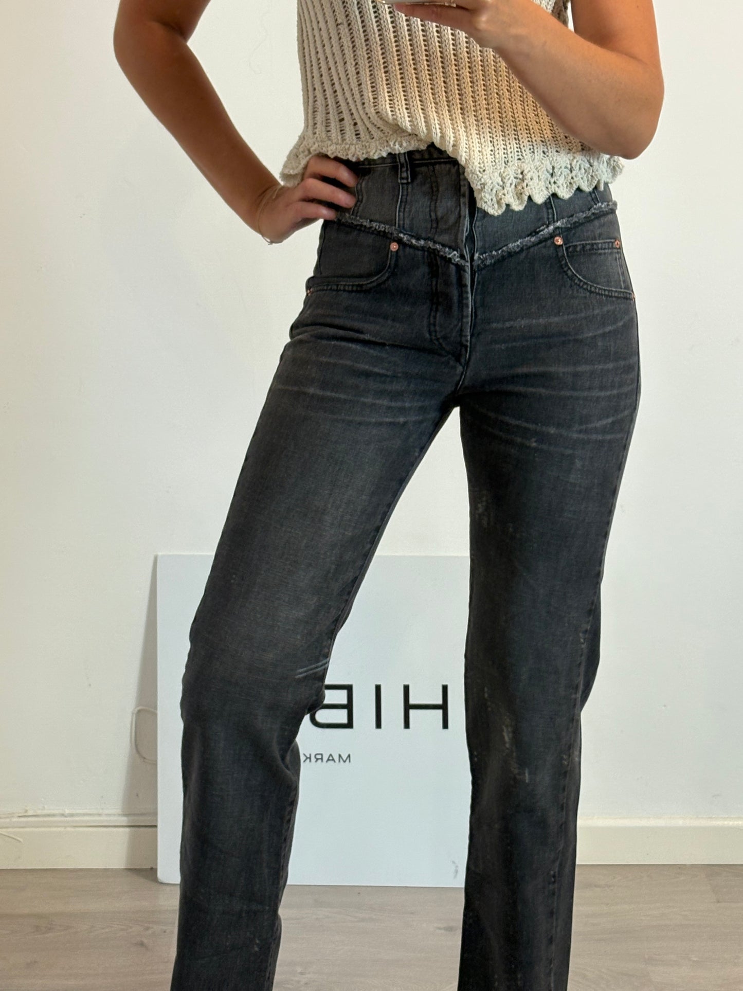 ISABEL MARANT . Denim gris abotonado cintura alta. T 34