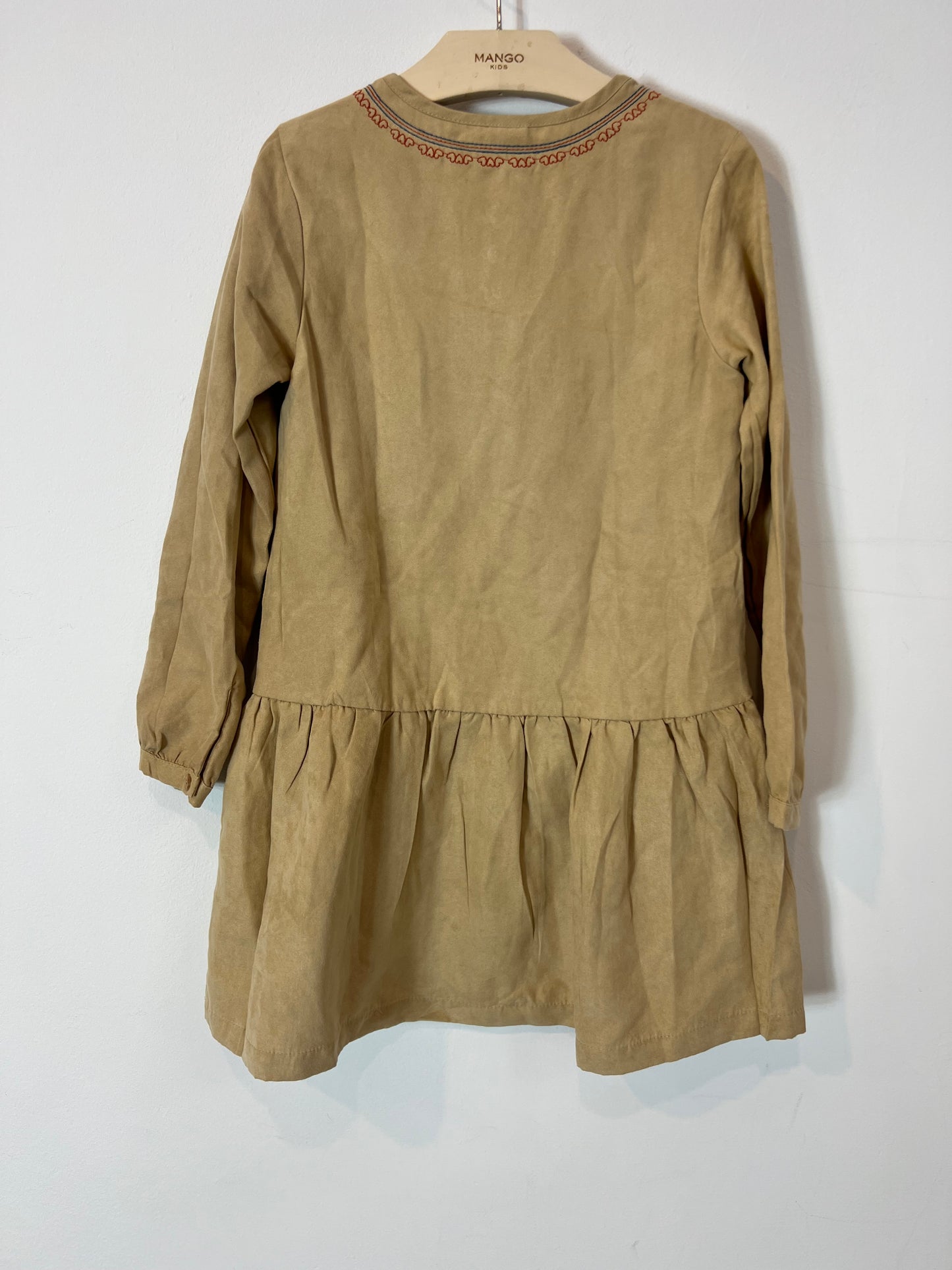 NEWNESS. Beige textured dress with embroidery. Size 7 years.