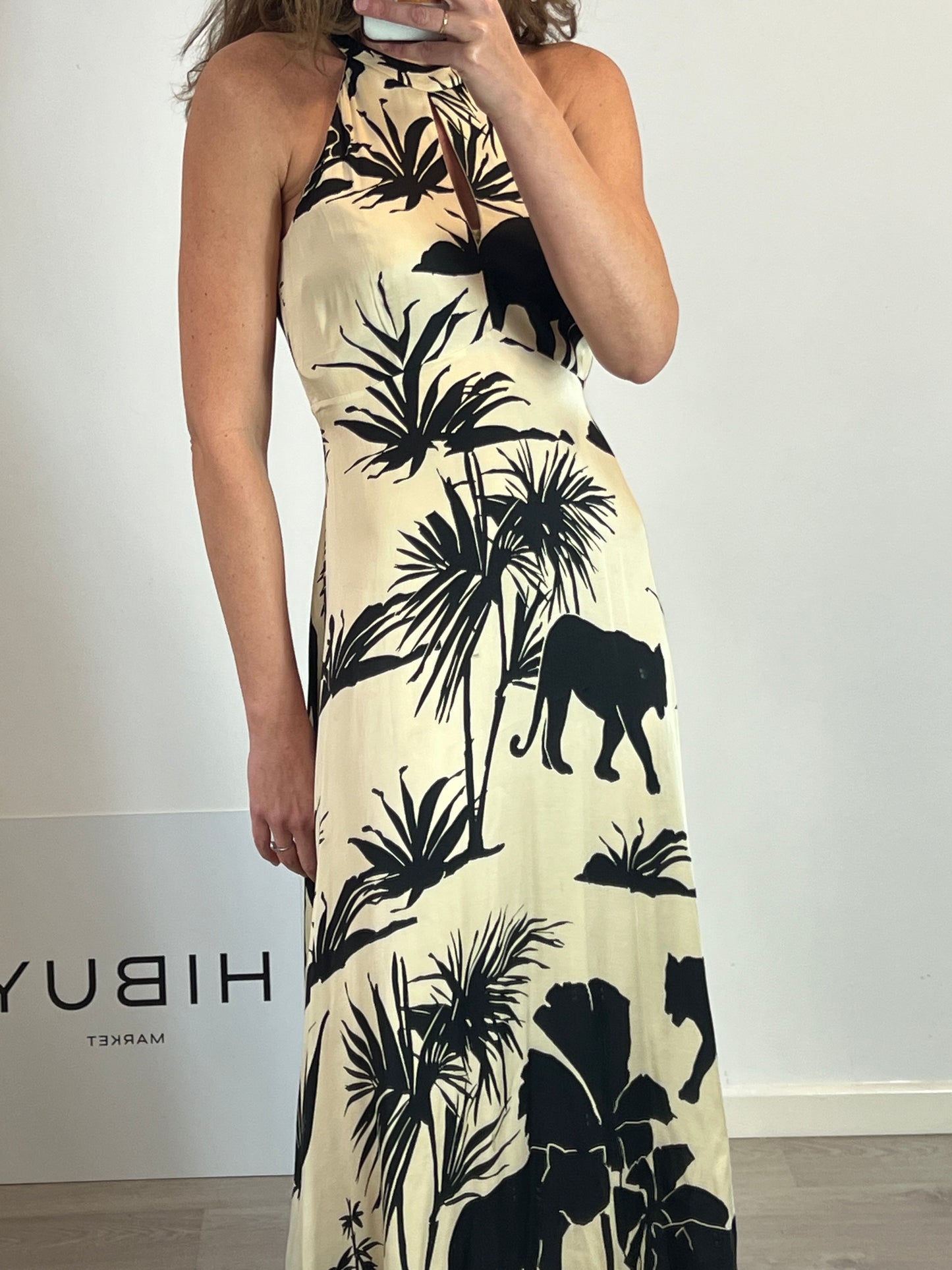 MASSIMO DUTTI. Long printed halterneck dress. Size 36