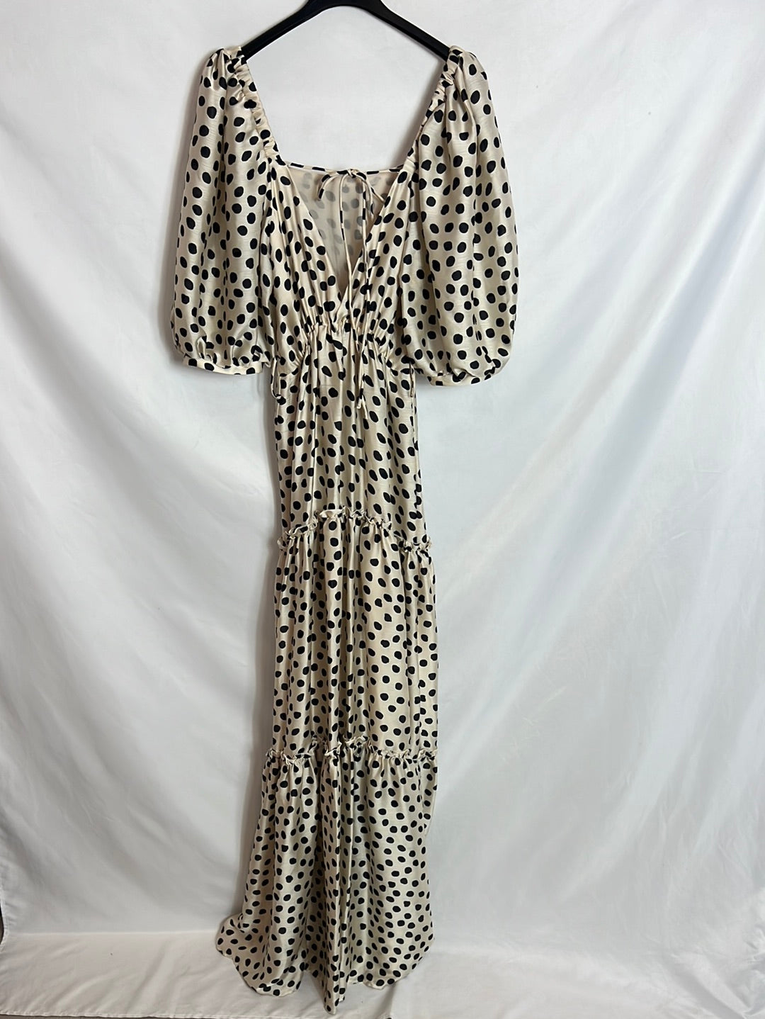 MANGO. Vestido largo beige lunares . T XS