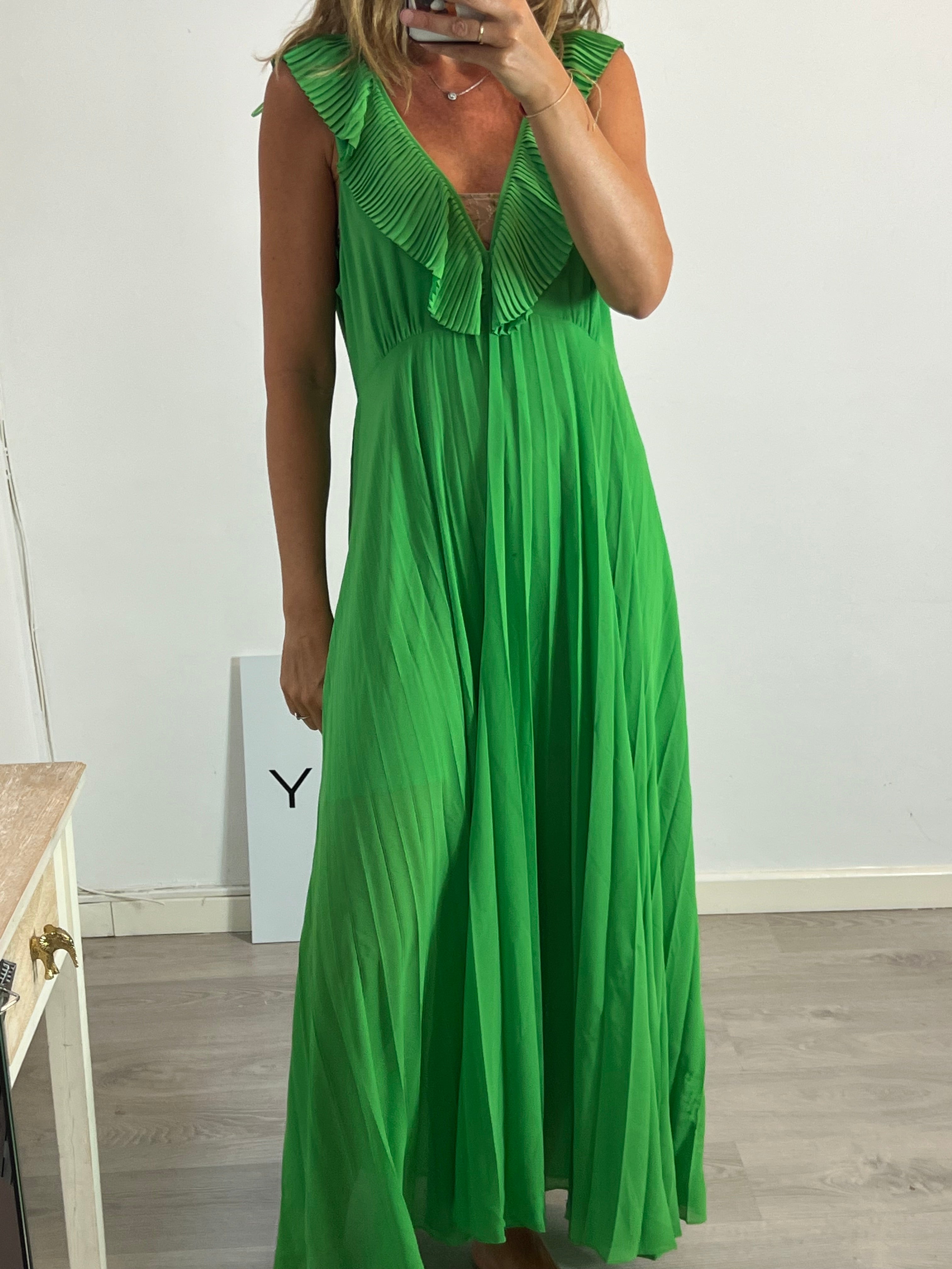 ZARA, Green pleated dress S.xl – Hibuy market