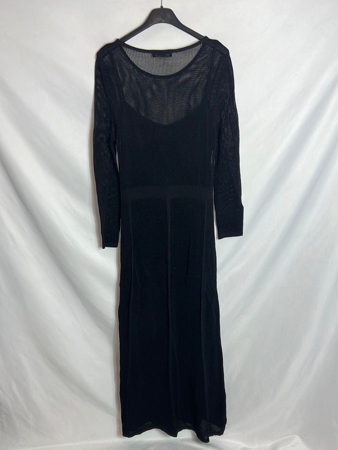 ZARA. Vestido midi negro calado. T S