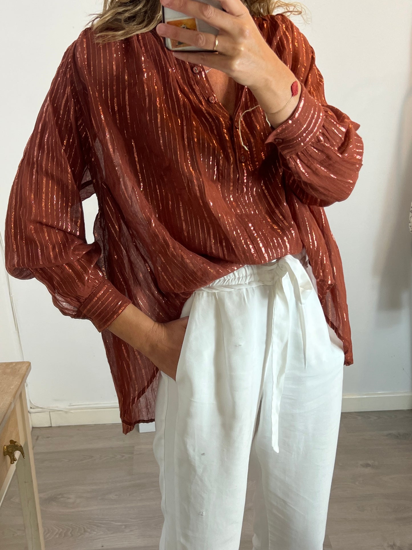 ULLA JOHNSON. Oversized striped blouse T.2 (m)