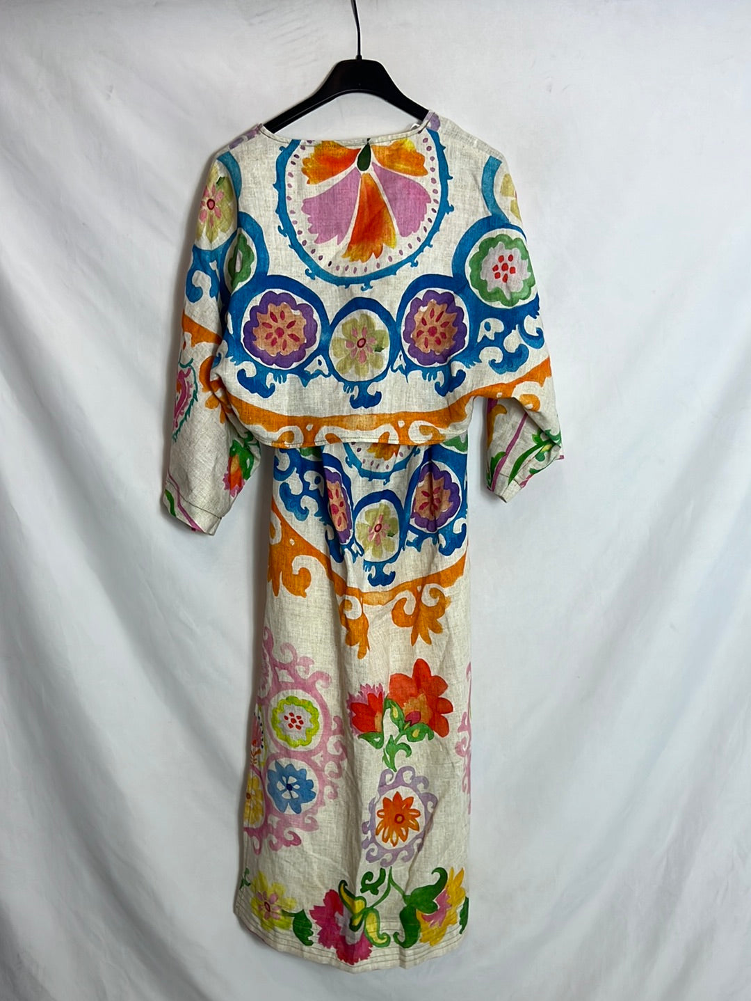 ZARA. Vestido lino aperturas estampando . T XS