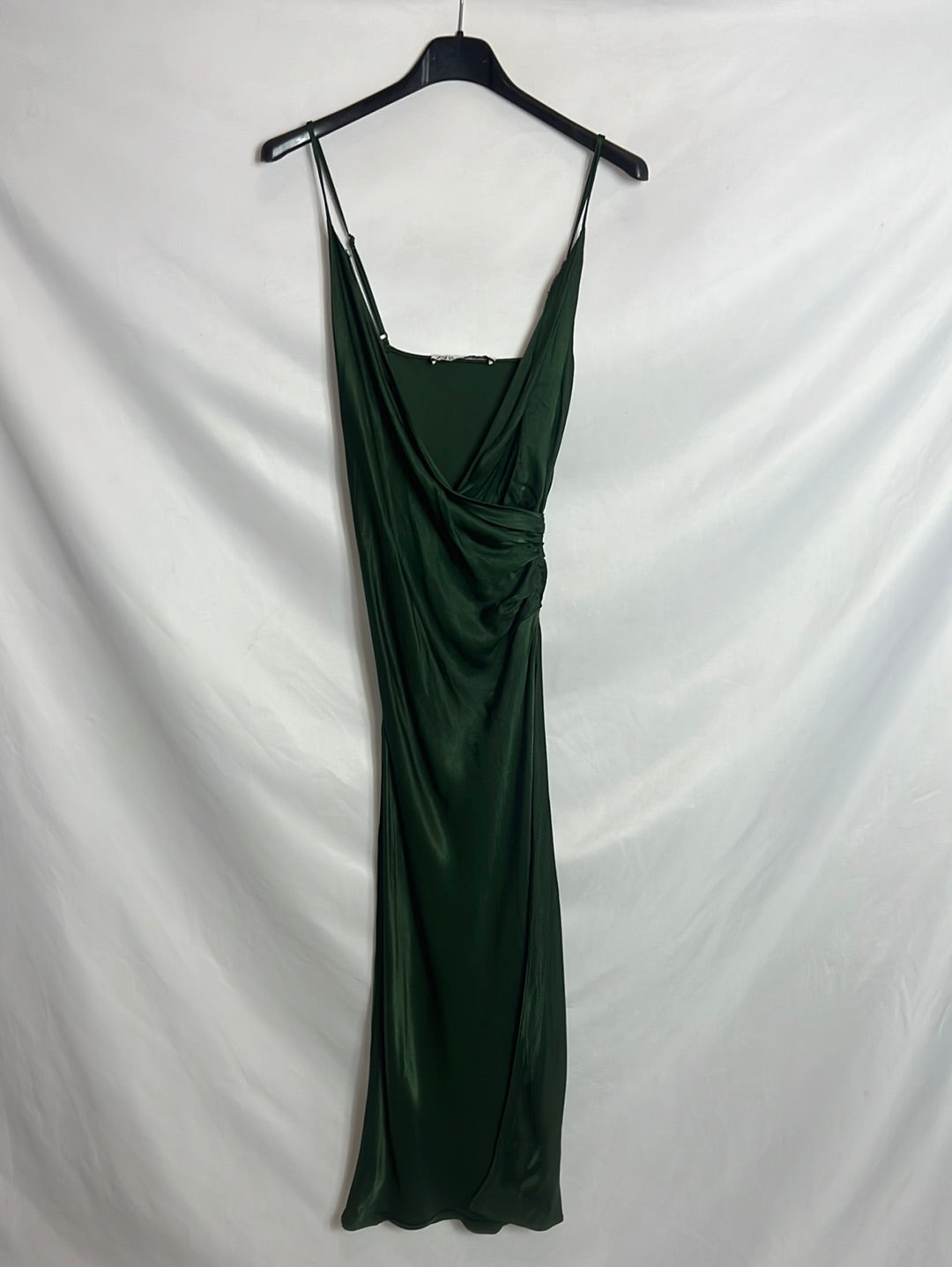 Satén Vestido Verde Zara Satinado Vestido Midi Verde T XS – Hibuy