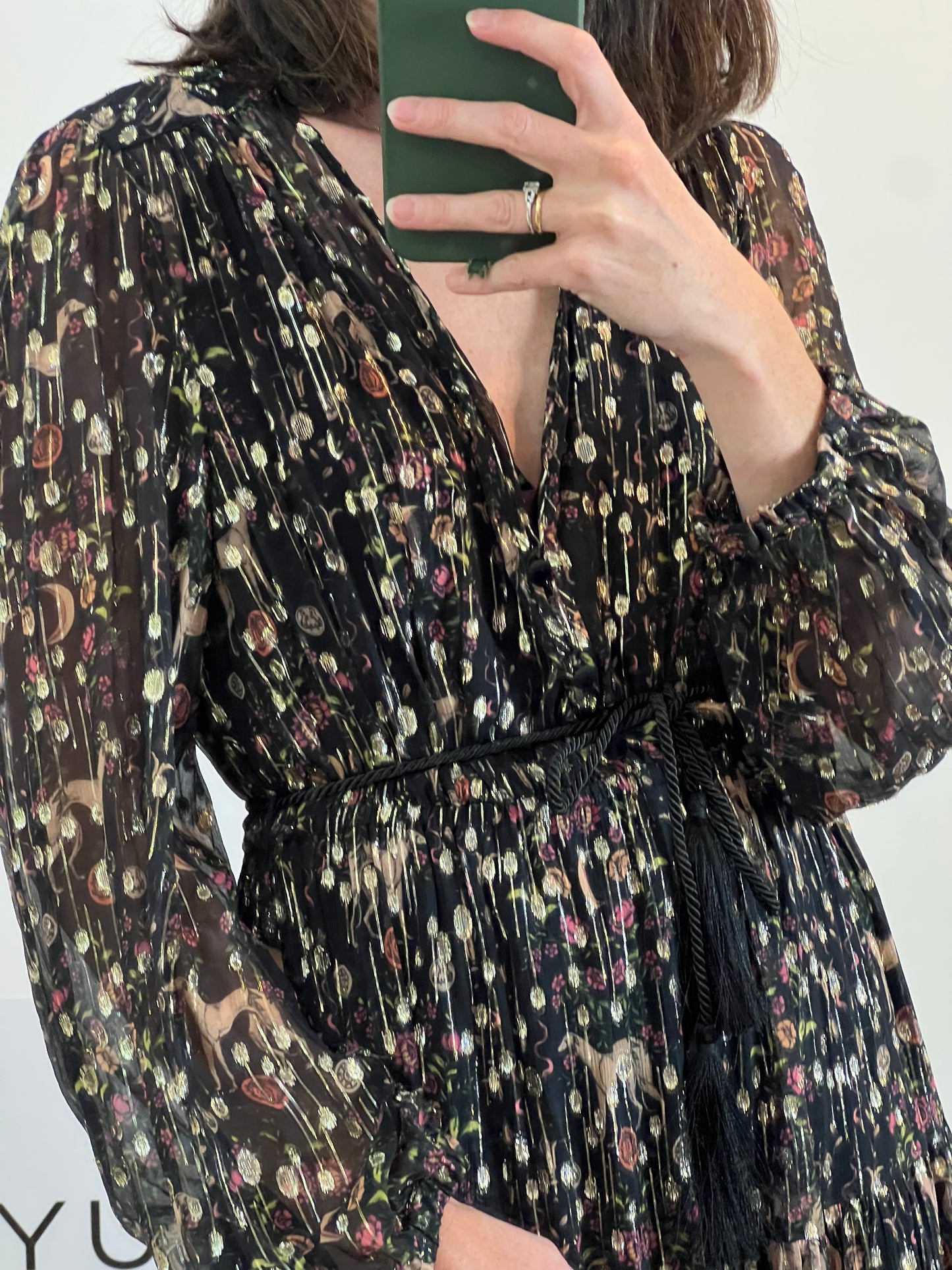 SANDRO. Vestido largo seda semitransparente. T 38