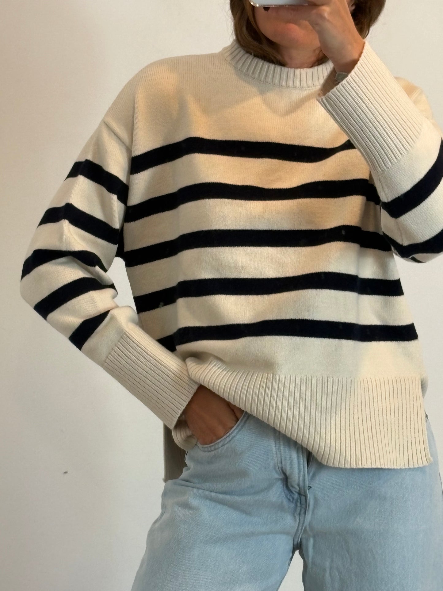 ZARA. Jersey rayas azul oscuro, T S