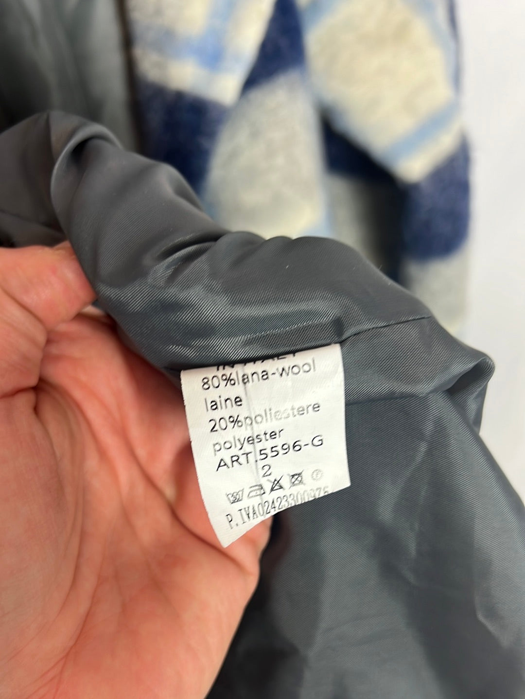 OTRAS. Abrigo lana cuadros azules. T M