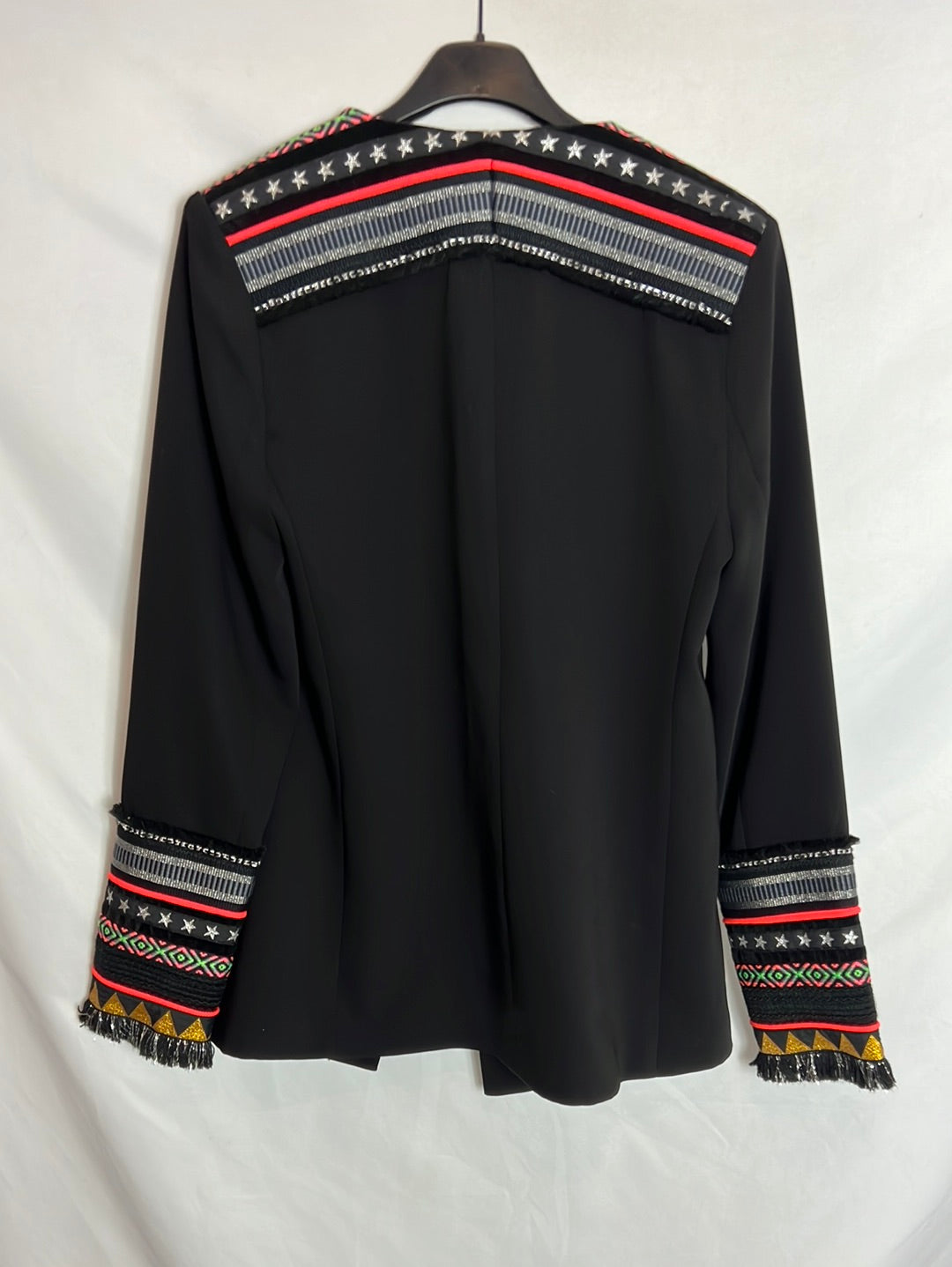 BLESS THE MESS. Black blazer with cuff and sleeve details. Size 38
