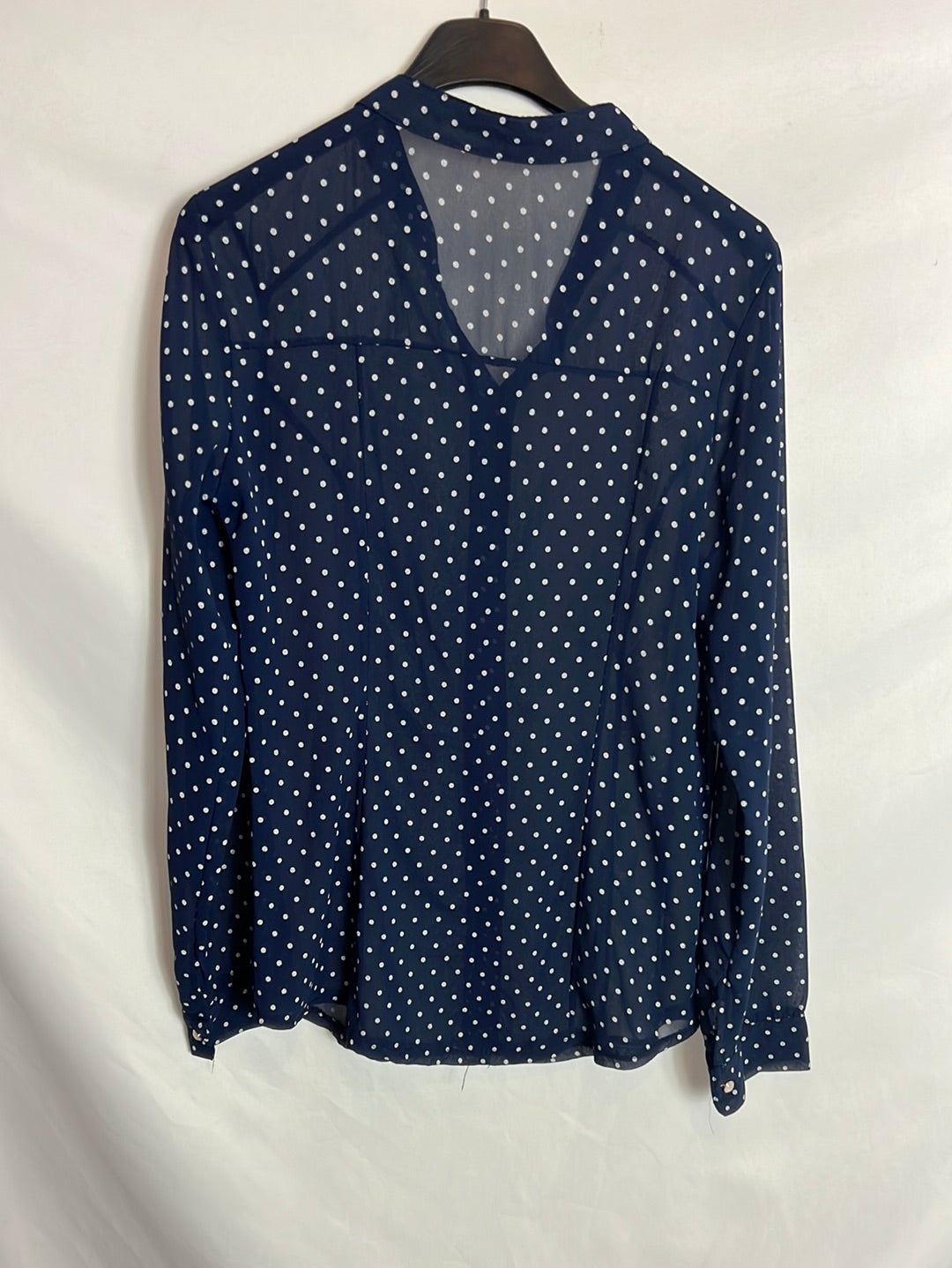 OTRAS. Blusa azul semitransparente lunares. T S