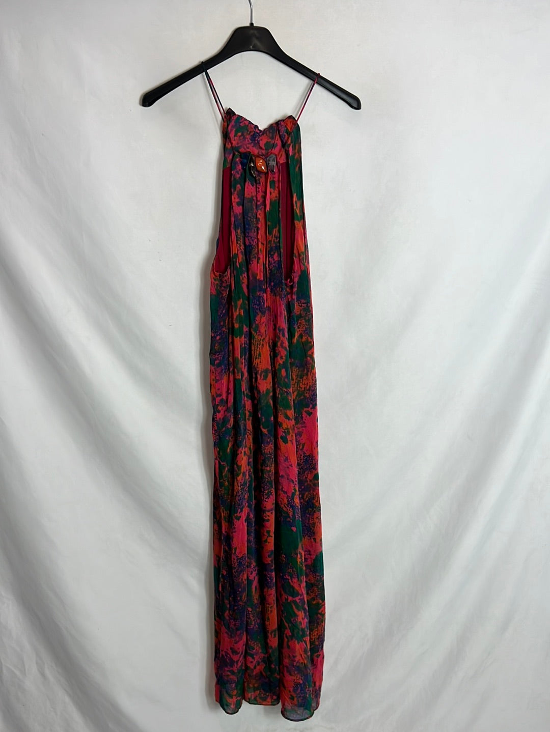ZARA. Vestido midi gasa estampado cuello halter. T S