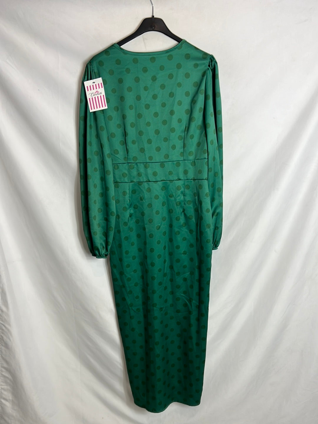 CLARA CASTLE. Vestido midi verde lunares. T M