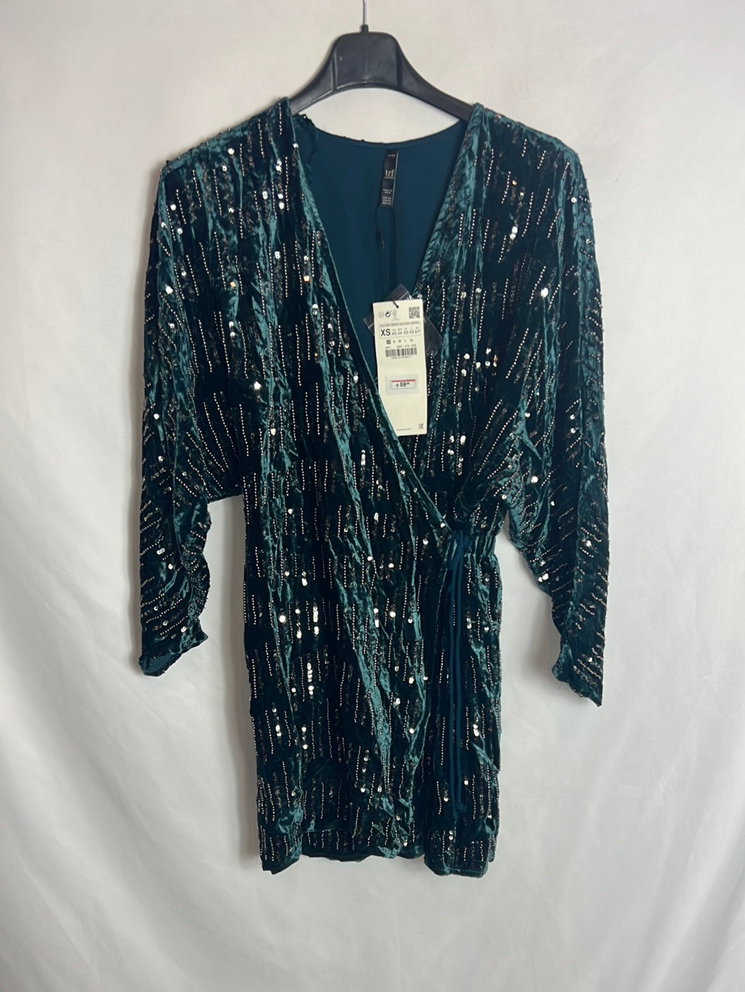 zara sequin wrap dress new ZARA green sequins faux wrap round MINI dress Sz XS