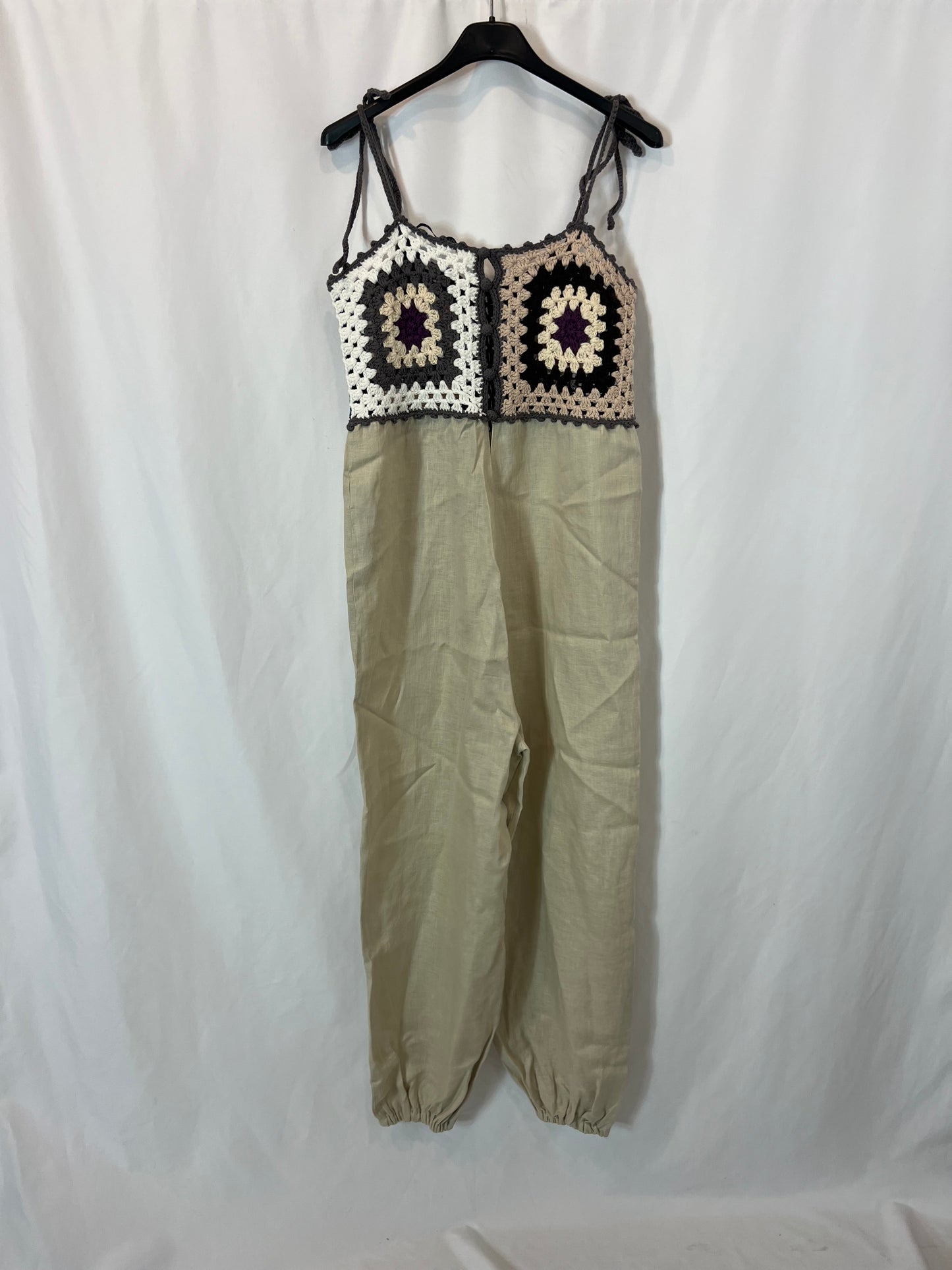 ZARA. Mono largo lino y crochet colores. T S