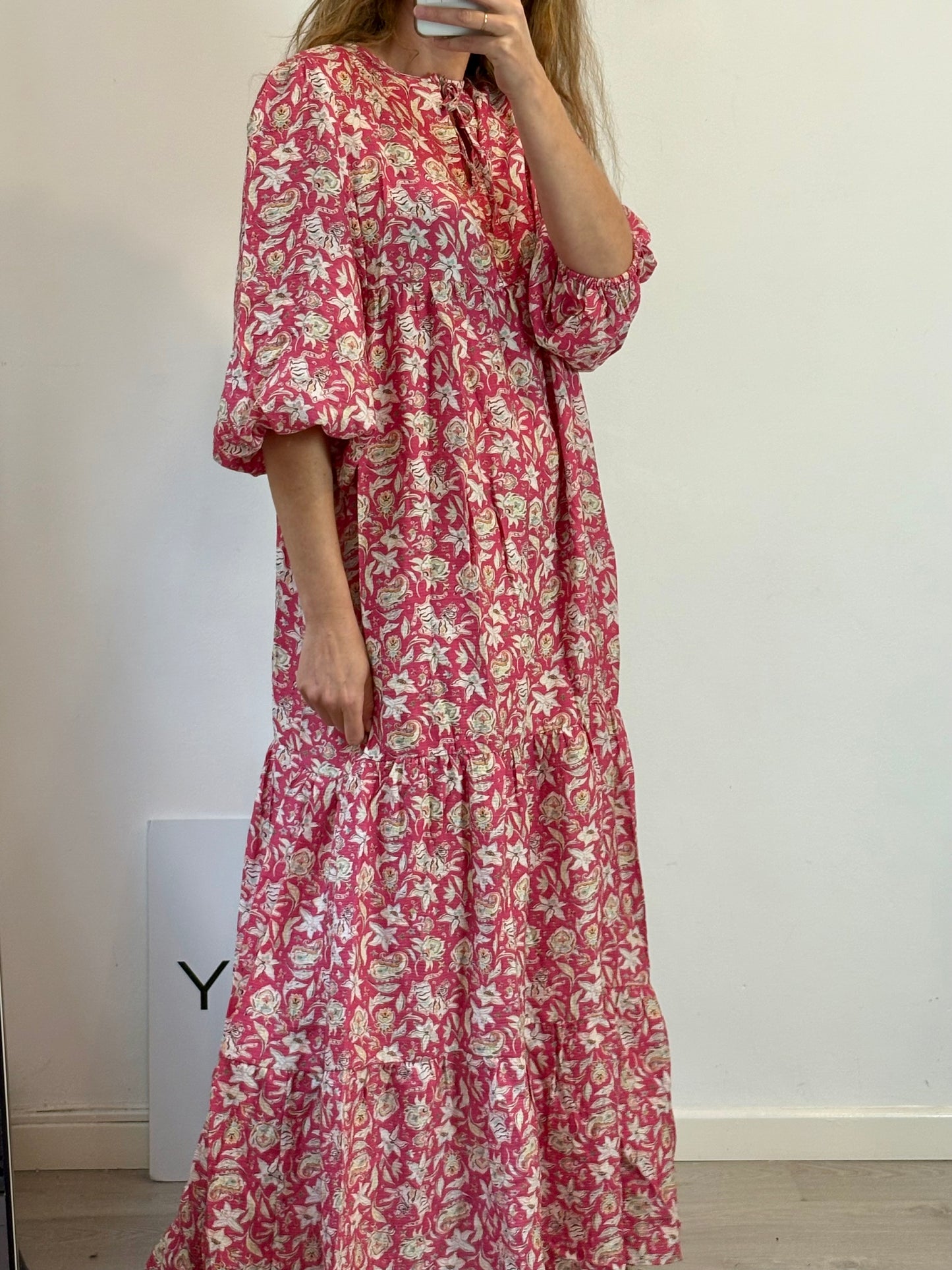 POPPELIN. Vestido largo estampado rosa