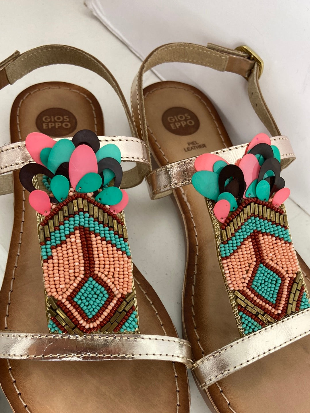 GIOSEPPO. Rhinestone leather sandals, size 37