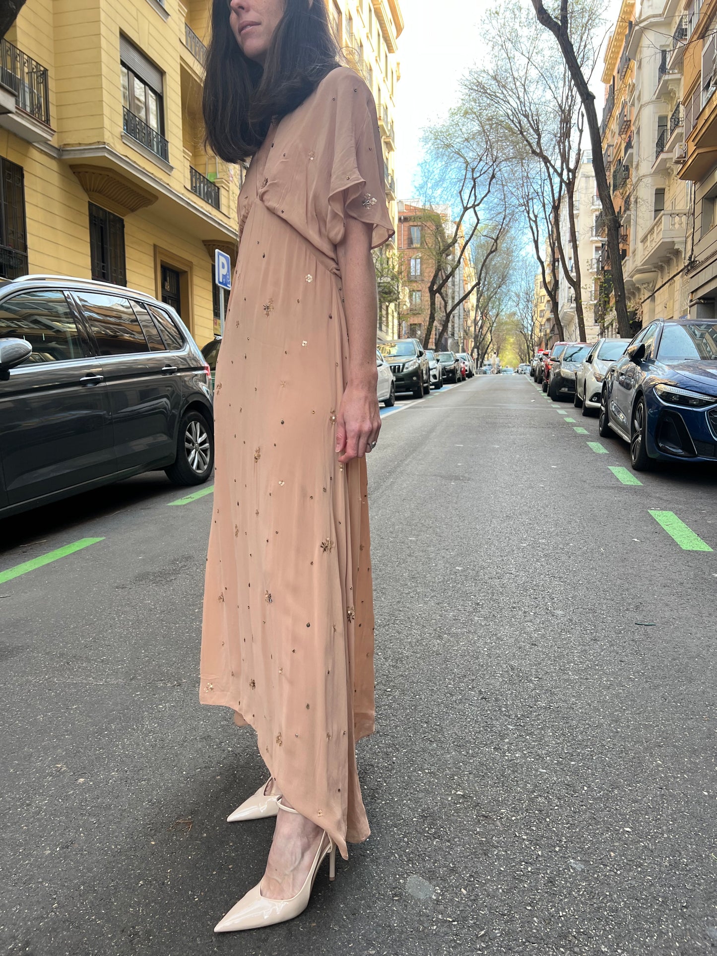 ZARA. Vestido gasa detalles lentejuelas
