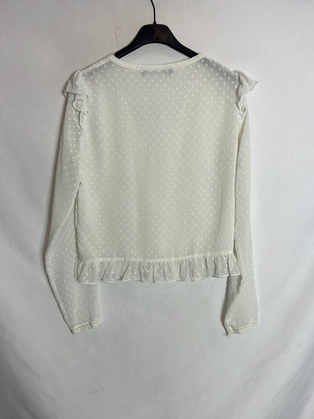 ZARA. White semi-sheer polka dot blouse. XS
