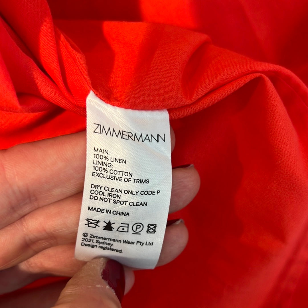 ZIMMERMANN. Vestido rojo cuello halter Lino rojo T1(s/m)