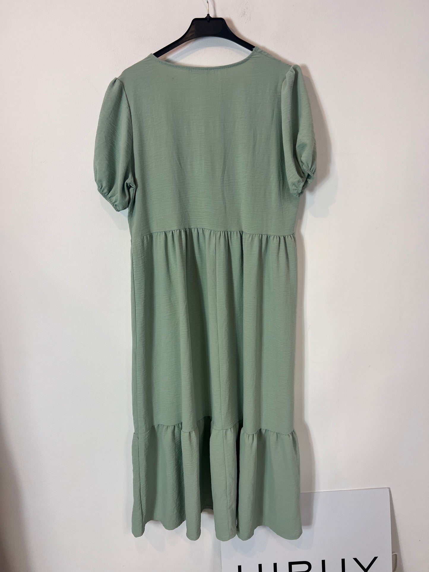 VALENTINA. Long water green textured Tu(l) dress