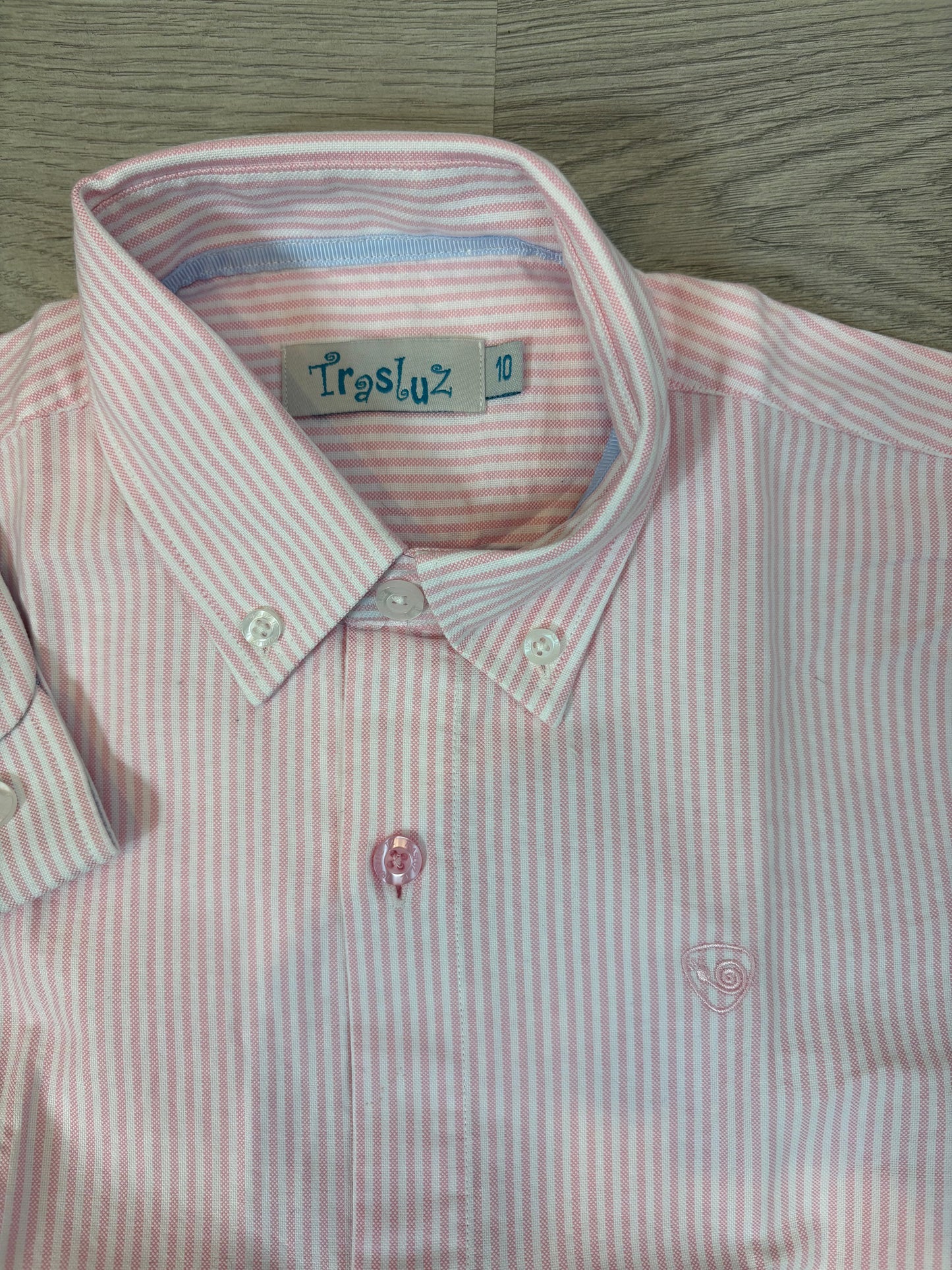 TRASLUZ. Camisa niño rayas rosa y blanca. T 10 años