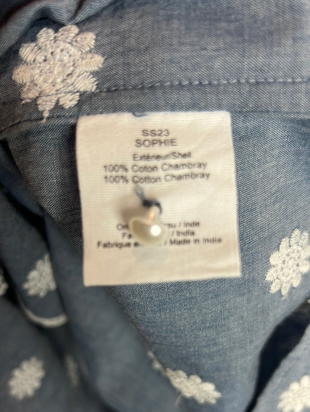 JOLIE JOLIE. Blusa efecto denim flores bordadas. T S