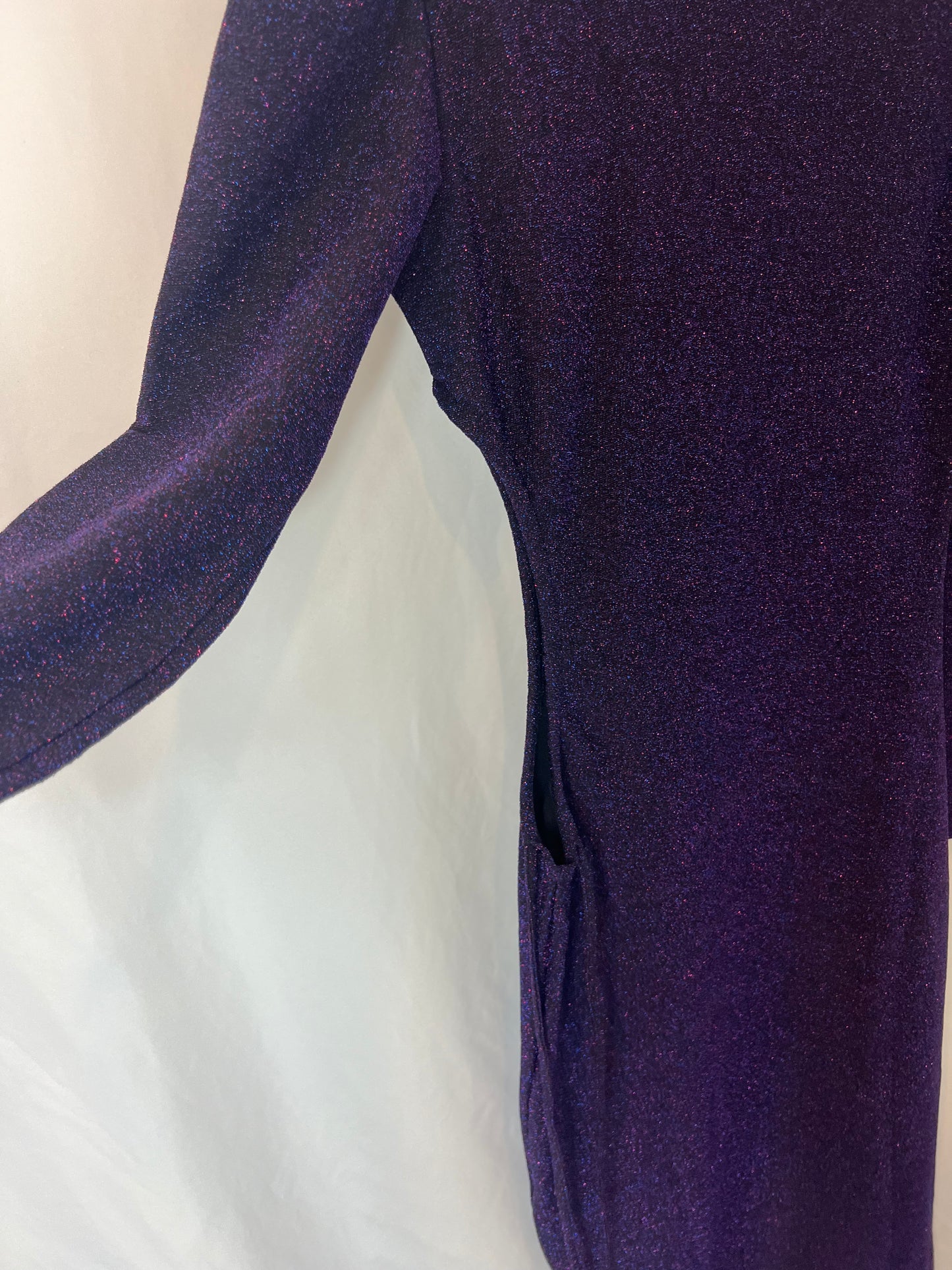 HIGH SPIRITS. Long purple dress with slits. TS