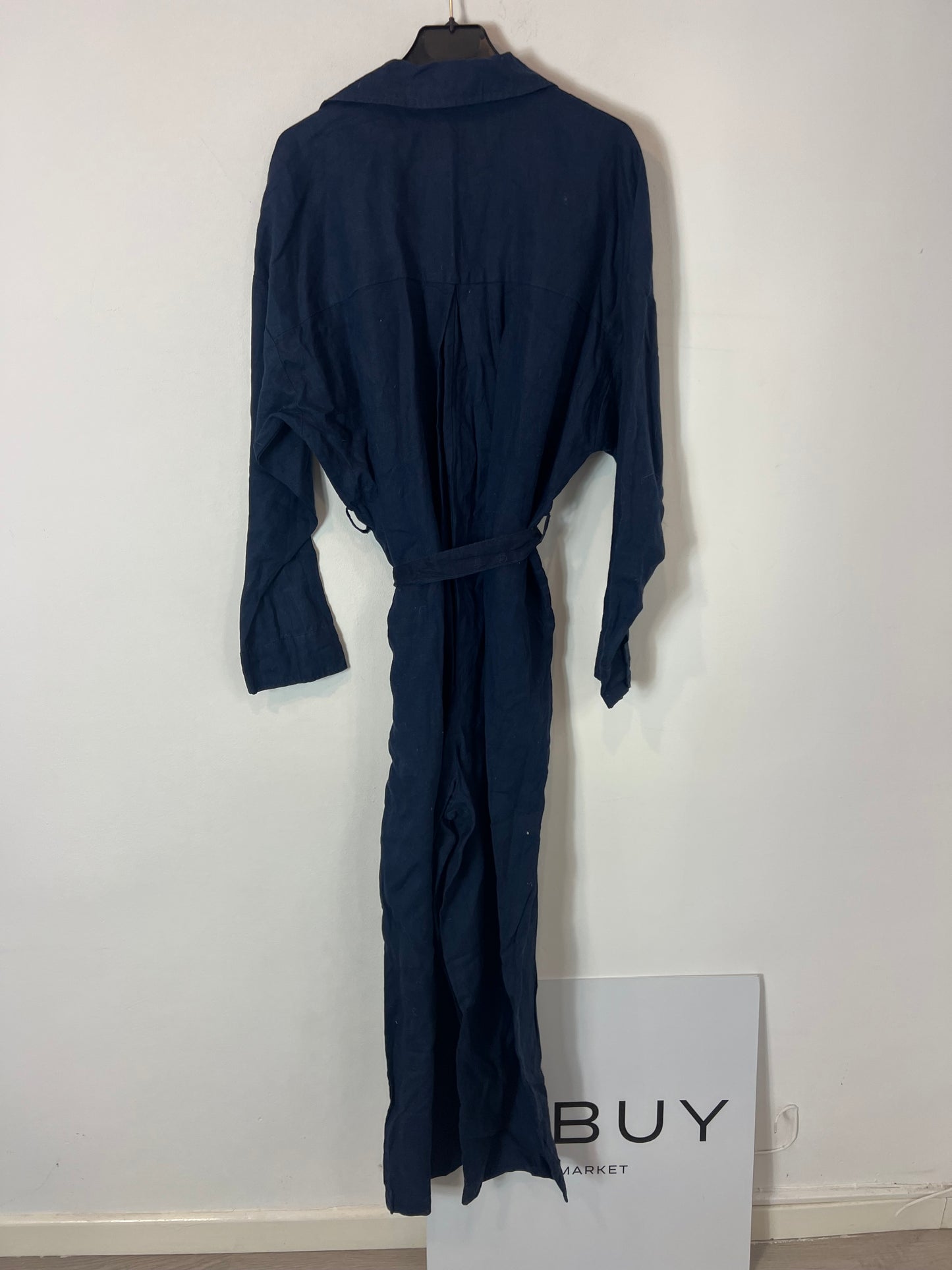 OYSHO. Long blue linen jumpsuit Ts